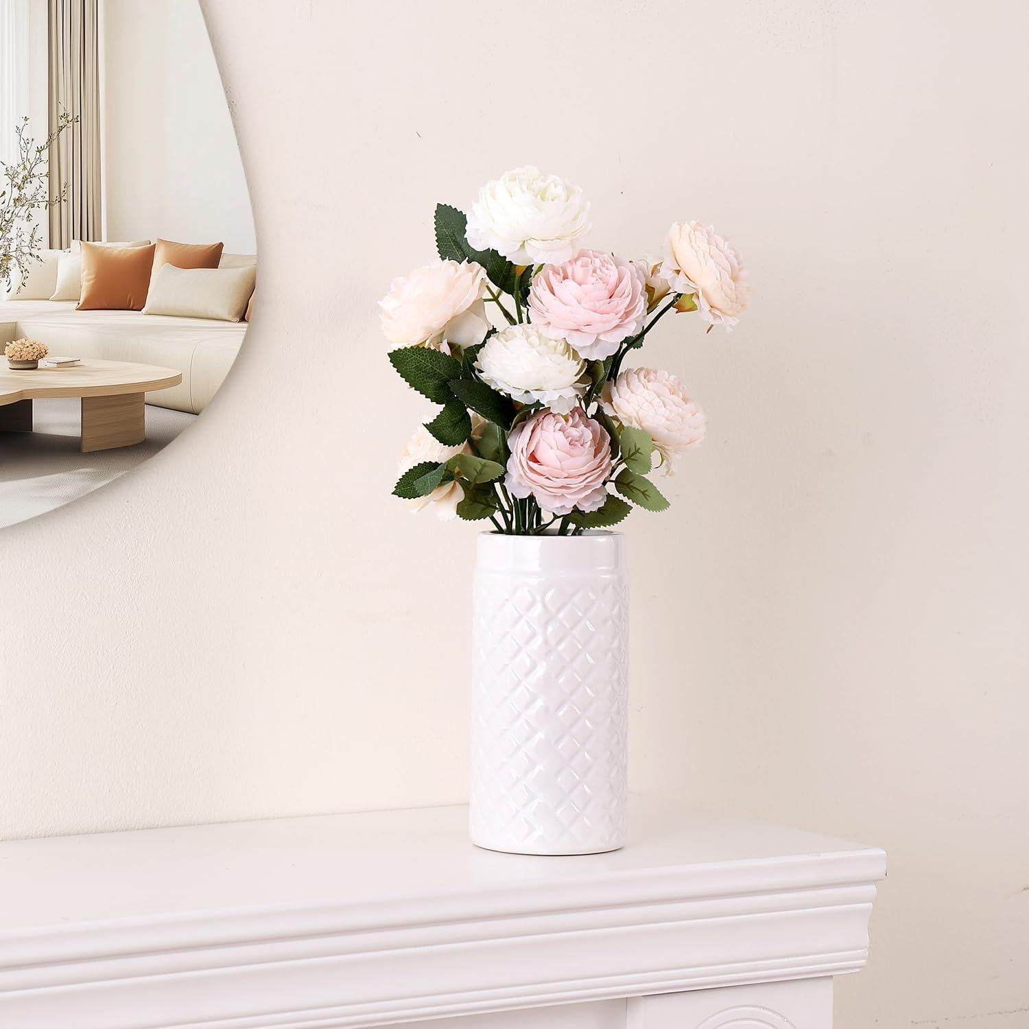 Jarrón Cerámica Blanca YANWE1 20 cm Decoración Moderna