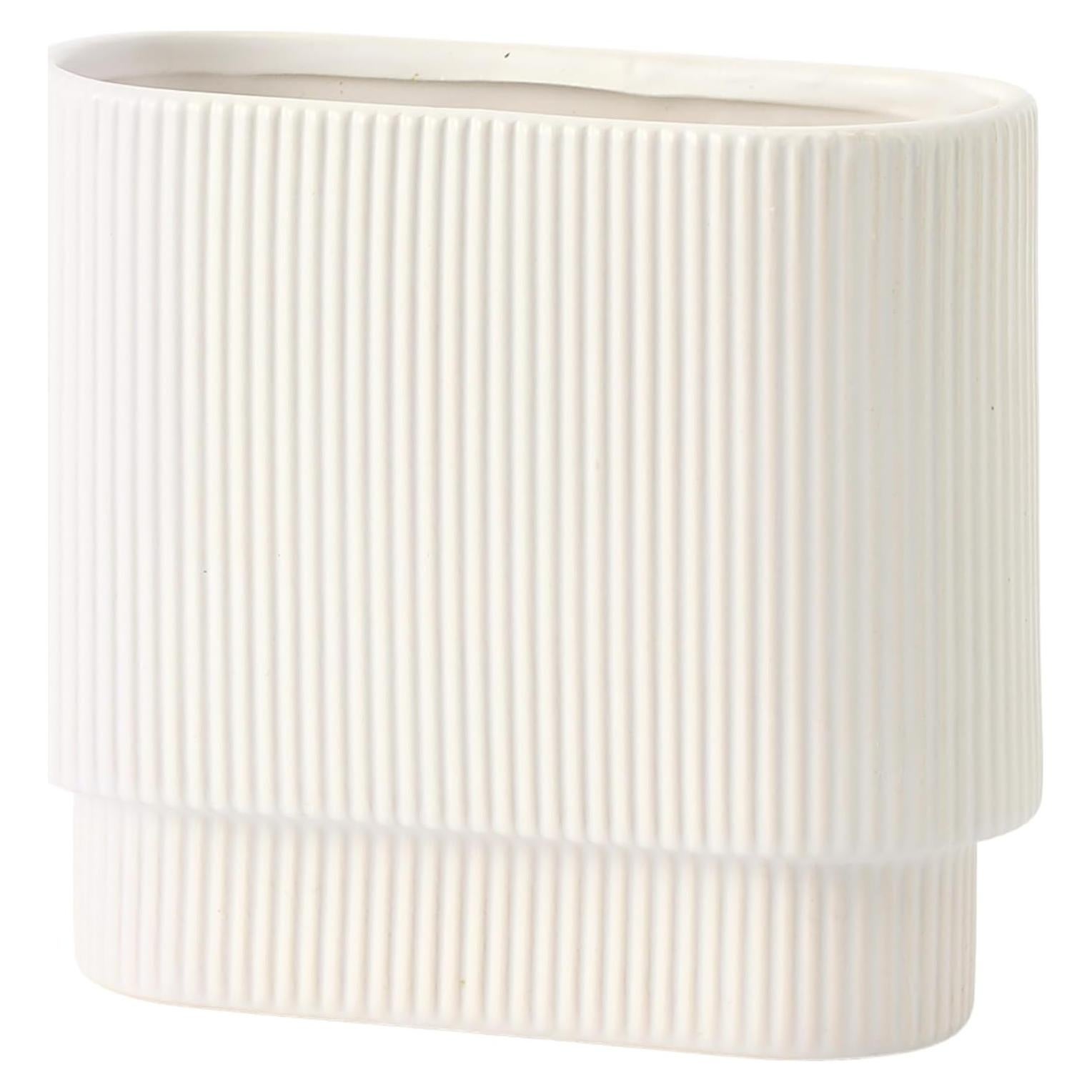 Jarrón de Cerámica Blanca Yanwe1 Ovalado Minimalista 17,78 cm