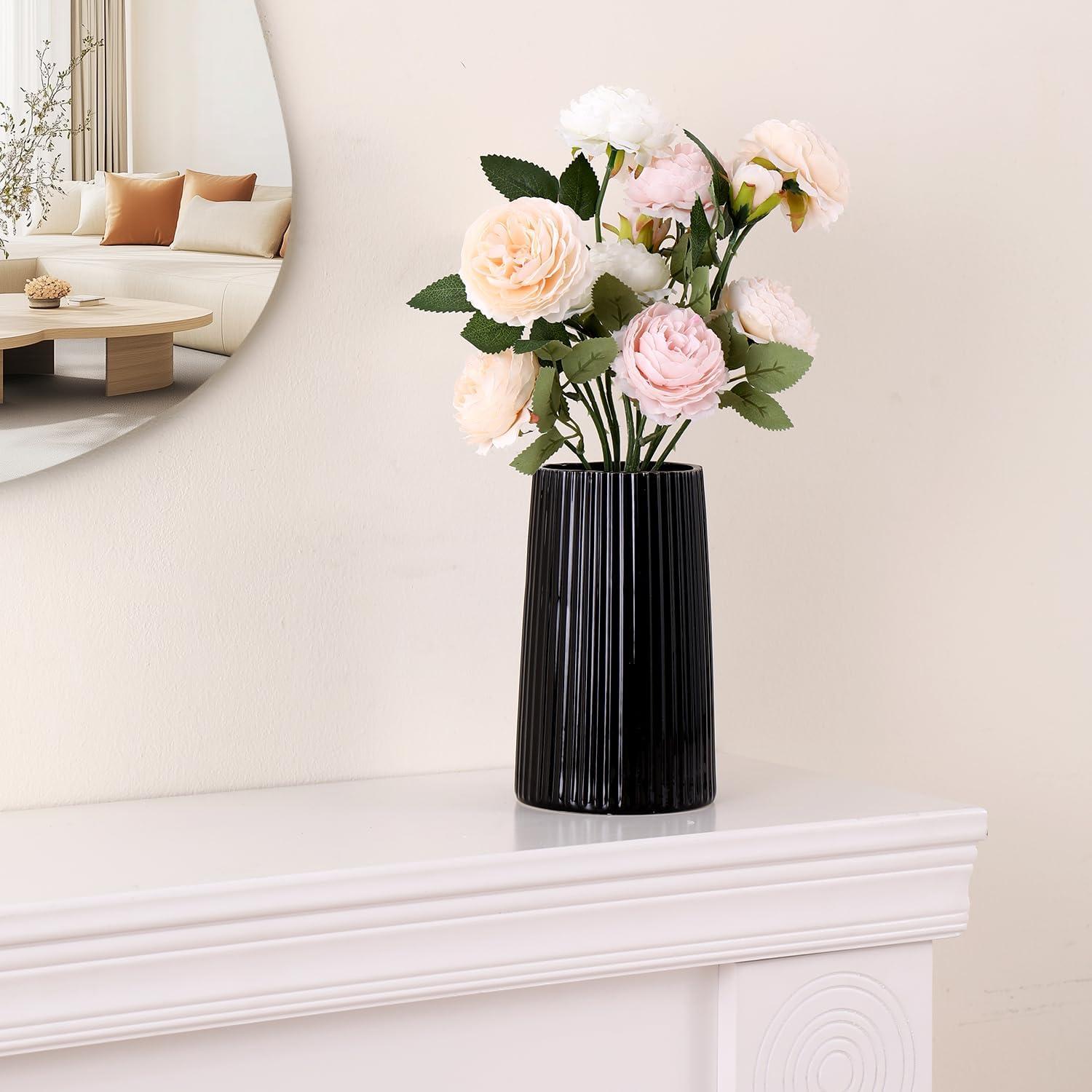 Jarrón Cerámica Negra YANWE1 20 cm Decoración Moderna