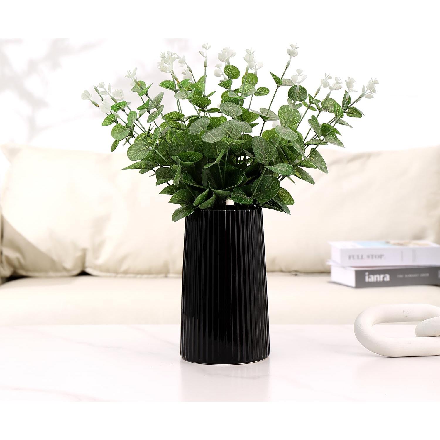 Jarrón Cerámica Negra YANWE1 20 cm Decoración Moderna