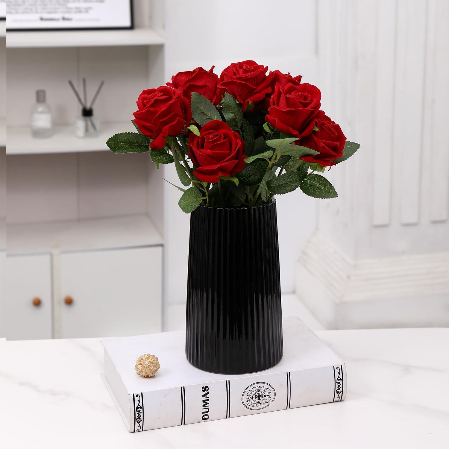 Jarrón Cerámica Negra YANWE1 20 cm Decoración Moderna