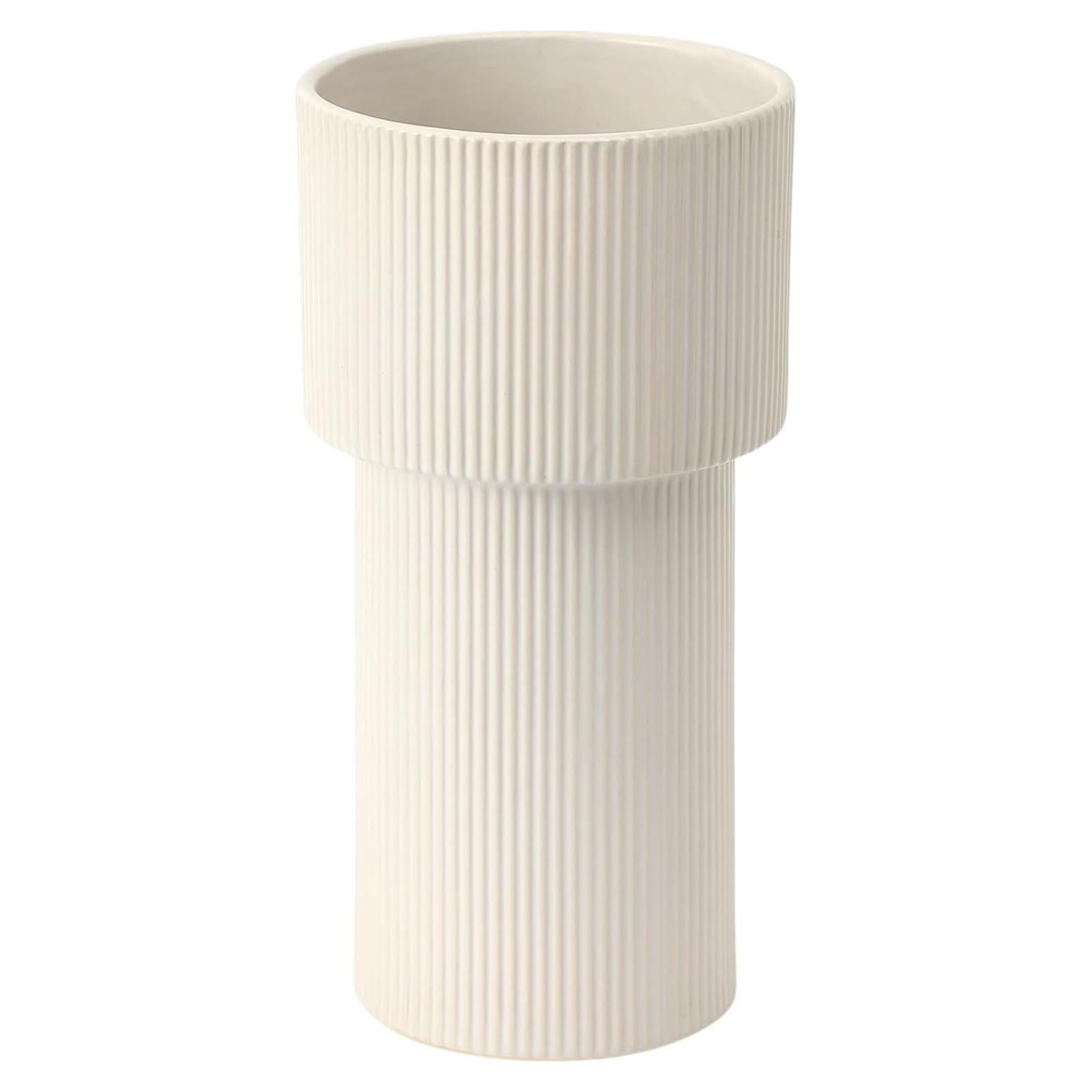 Jarrón Cerámica Blanca Yanwe1 26,9 cm Estilo Moderno