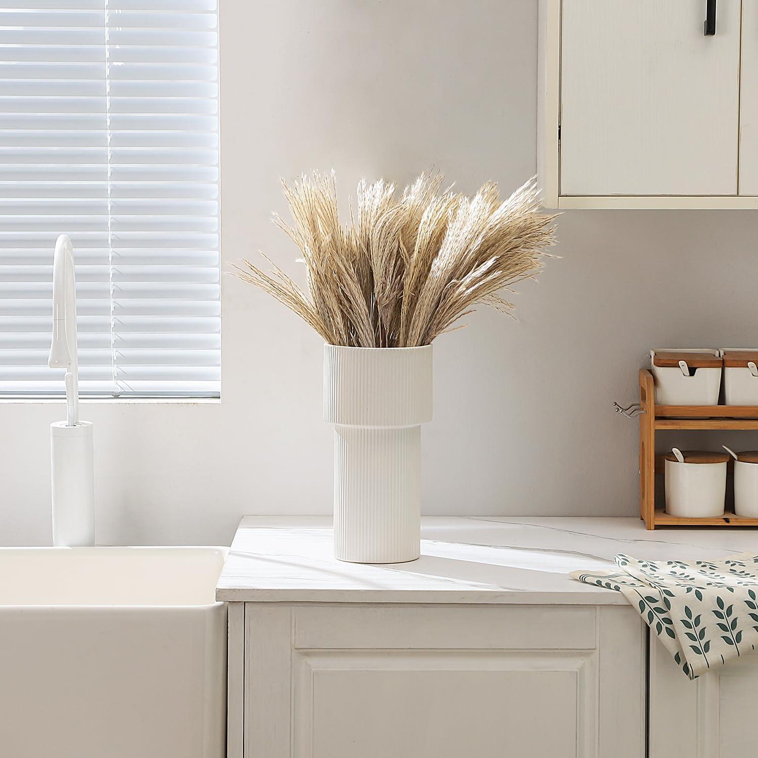 Jarrón Cerámica Blanca Yanwe1 26,9 cm Estilo Moderno