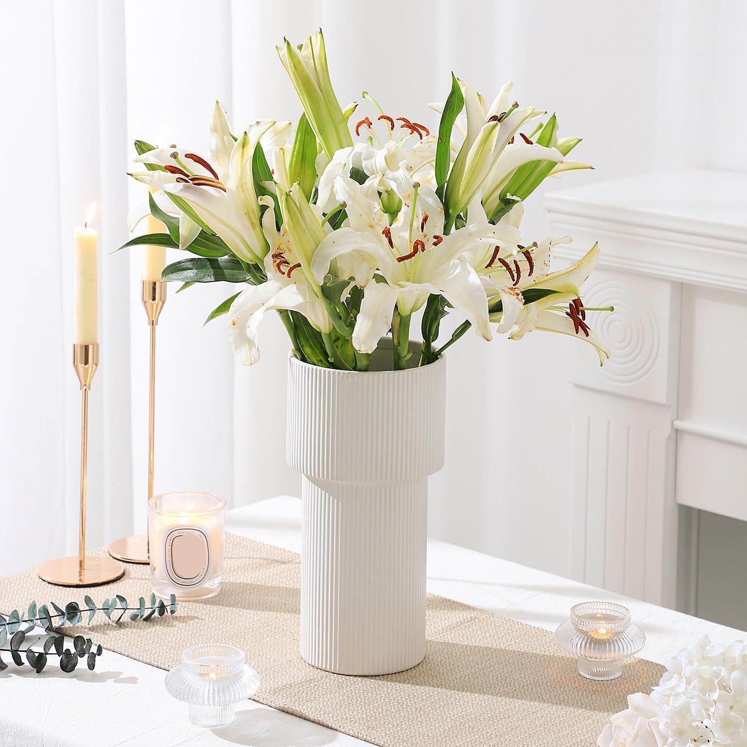 Jarrón Cerámica Blanca Yanwe1 26,9 cm Estilo Moderno