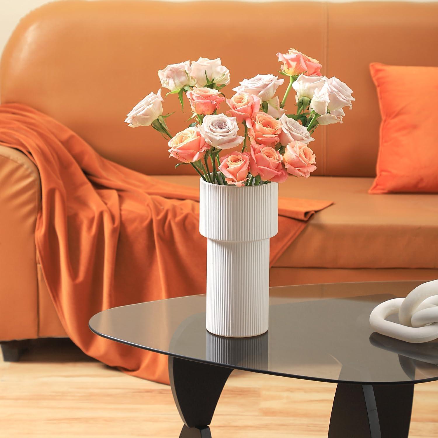 Jarrón Cerámica Blanca Yanwe1 26,9 cm Estilo Moderno