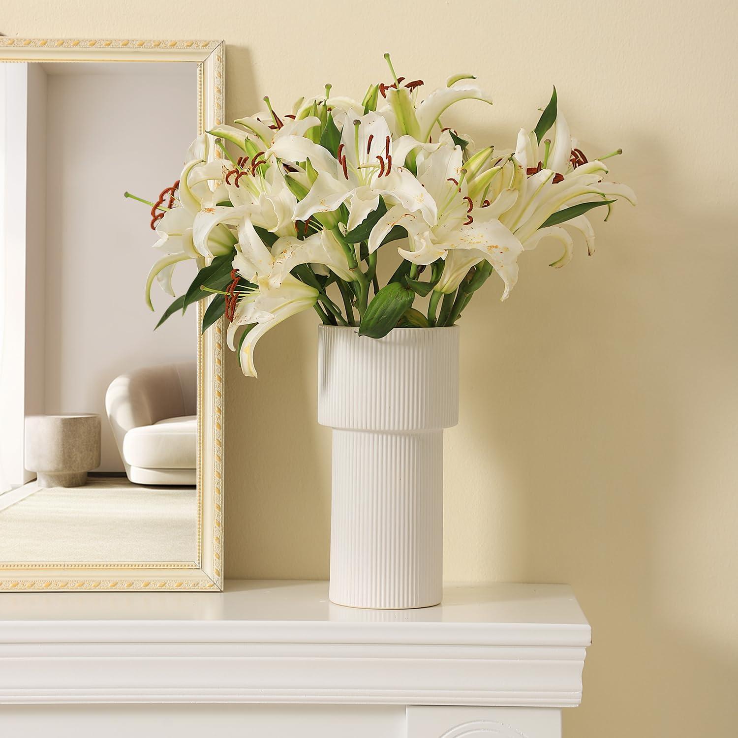 Jarrón Cerámica Blanca Yanwe1 26,9 cm Estilo Moderno