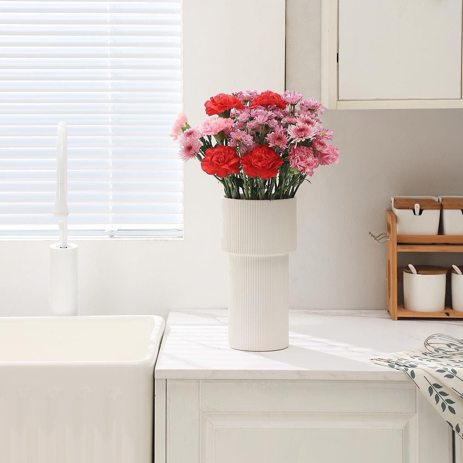 Jarrón Cerámica Blanca Yanwe1 26,9 cm Estilo Moderno