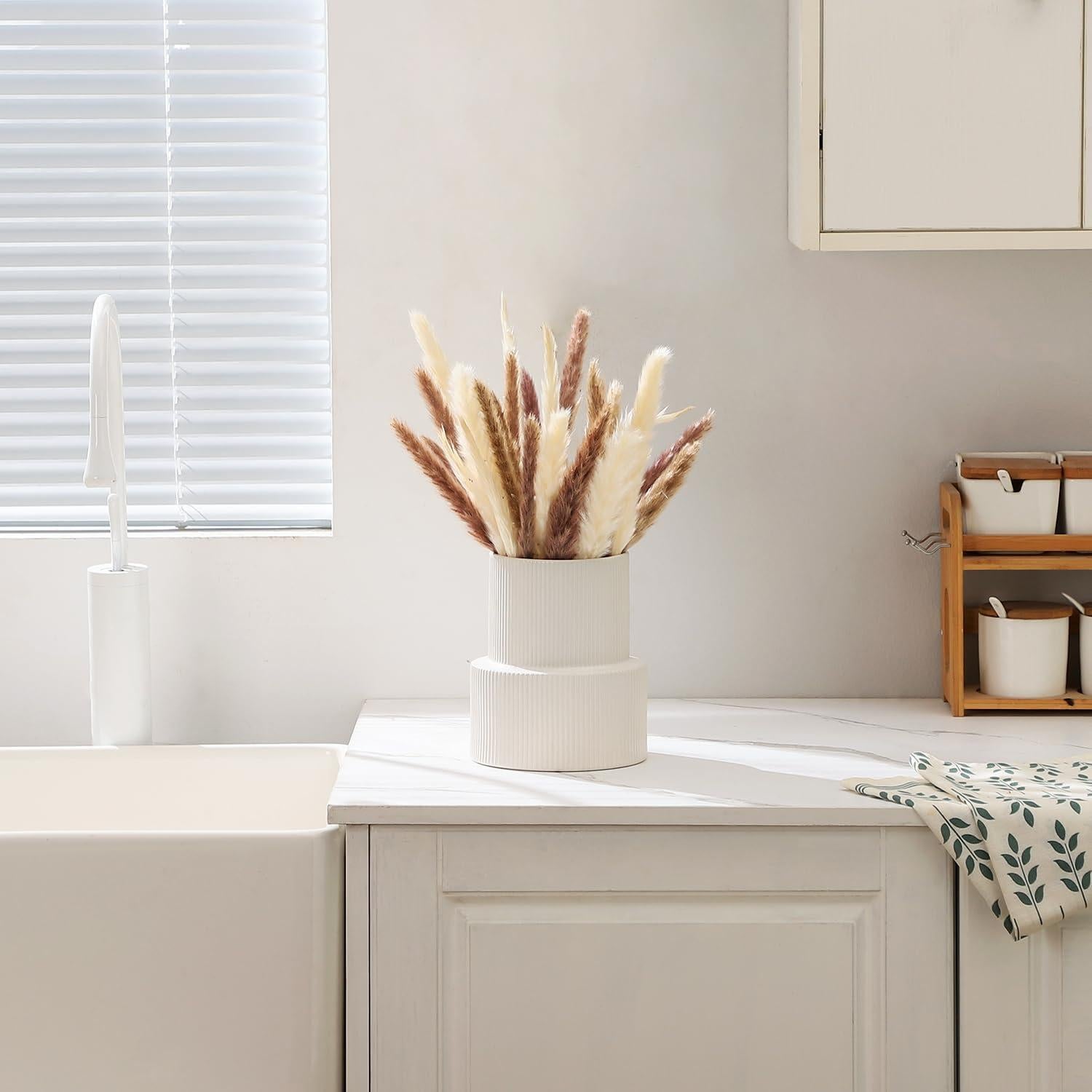 Jarrón Cerámica Blanca YANWE1 Grande 19 cm Decorativo