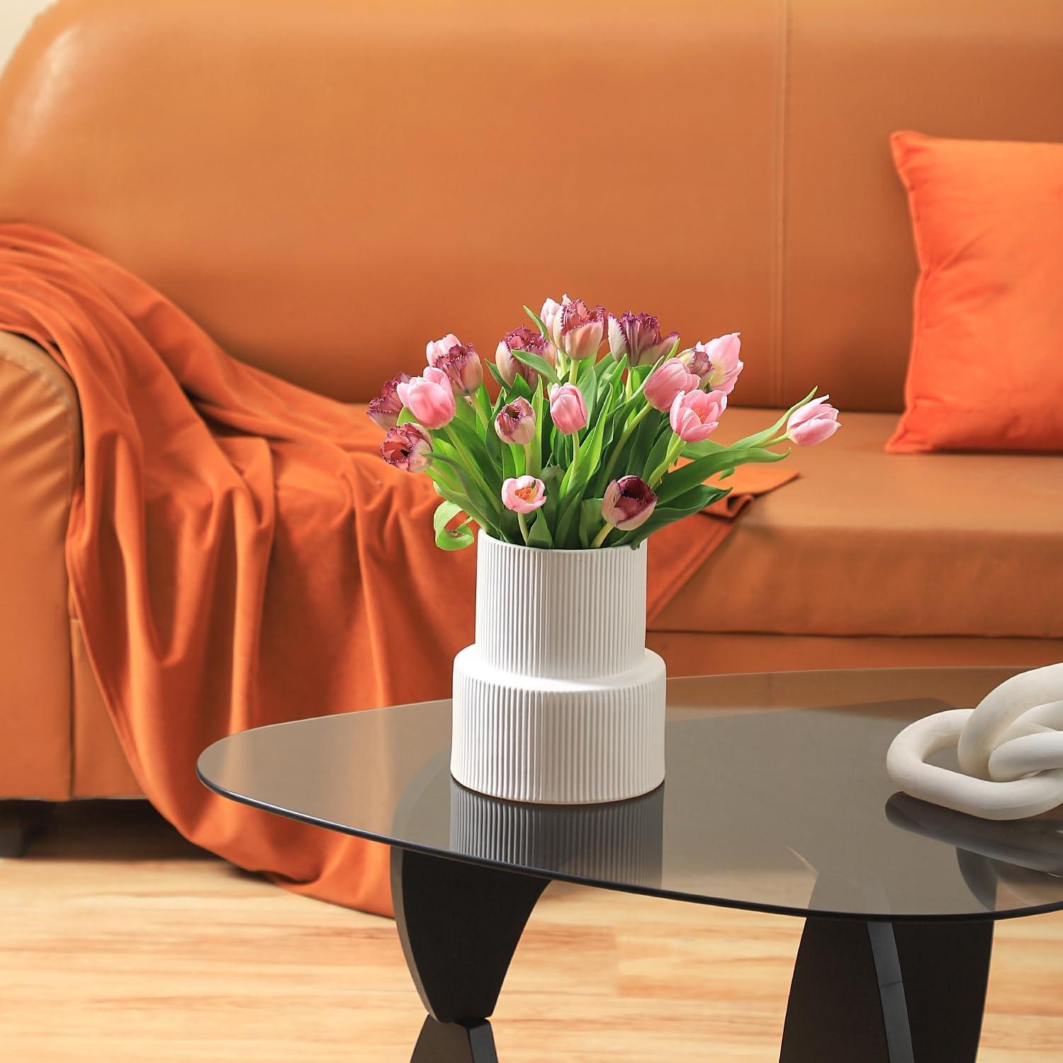 Jarrón Cerámica Blanca YANWE1 Grande 19 cm Decorativo