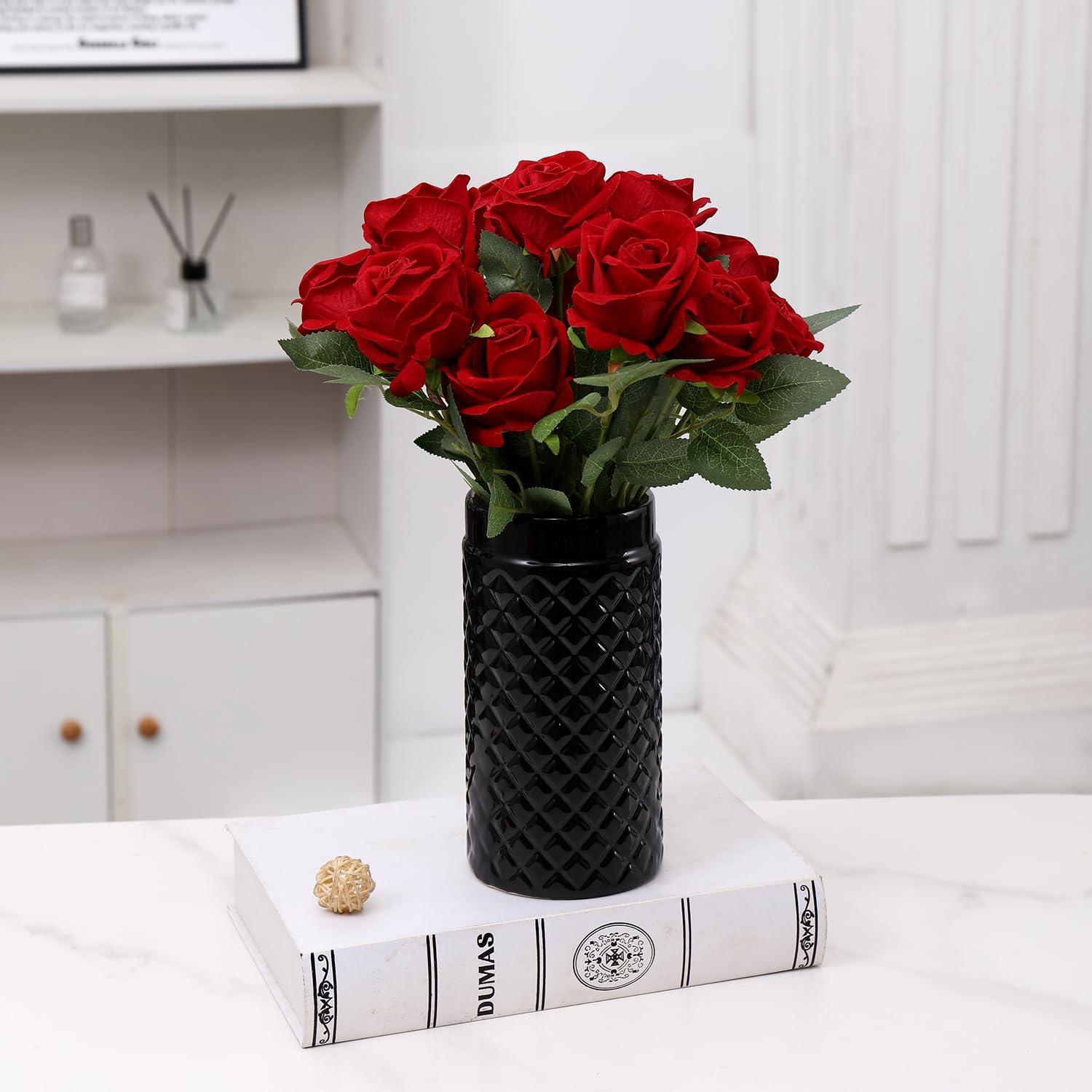 Jarrón de Cerámica Negra YANWE1 20 cm para Flores