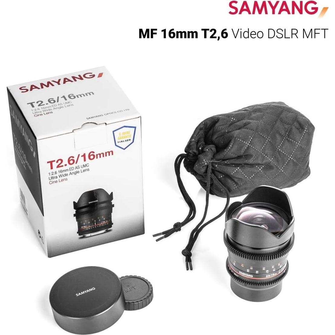 Lente de Video Samyang 16mm T2.6 VDSLR para Micro 4/3
