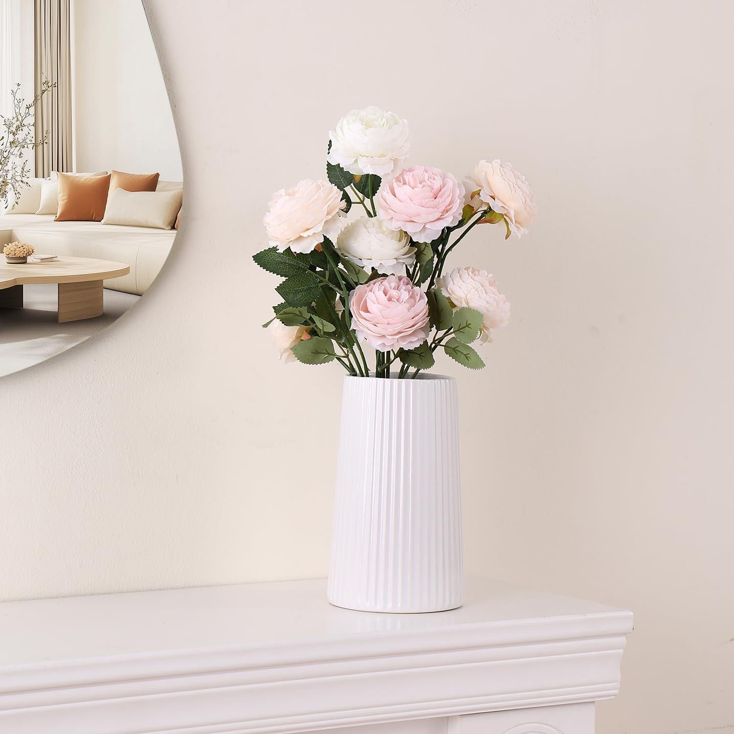 Jarrón Cerámica Blanca YANWE1 20 cm Decoración Moderna