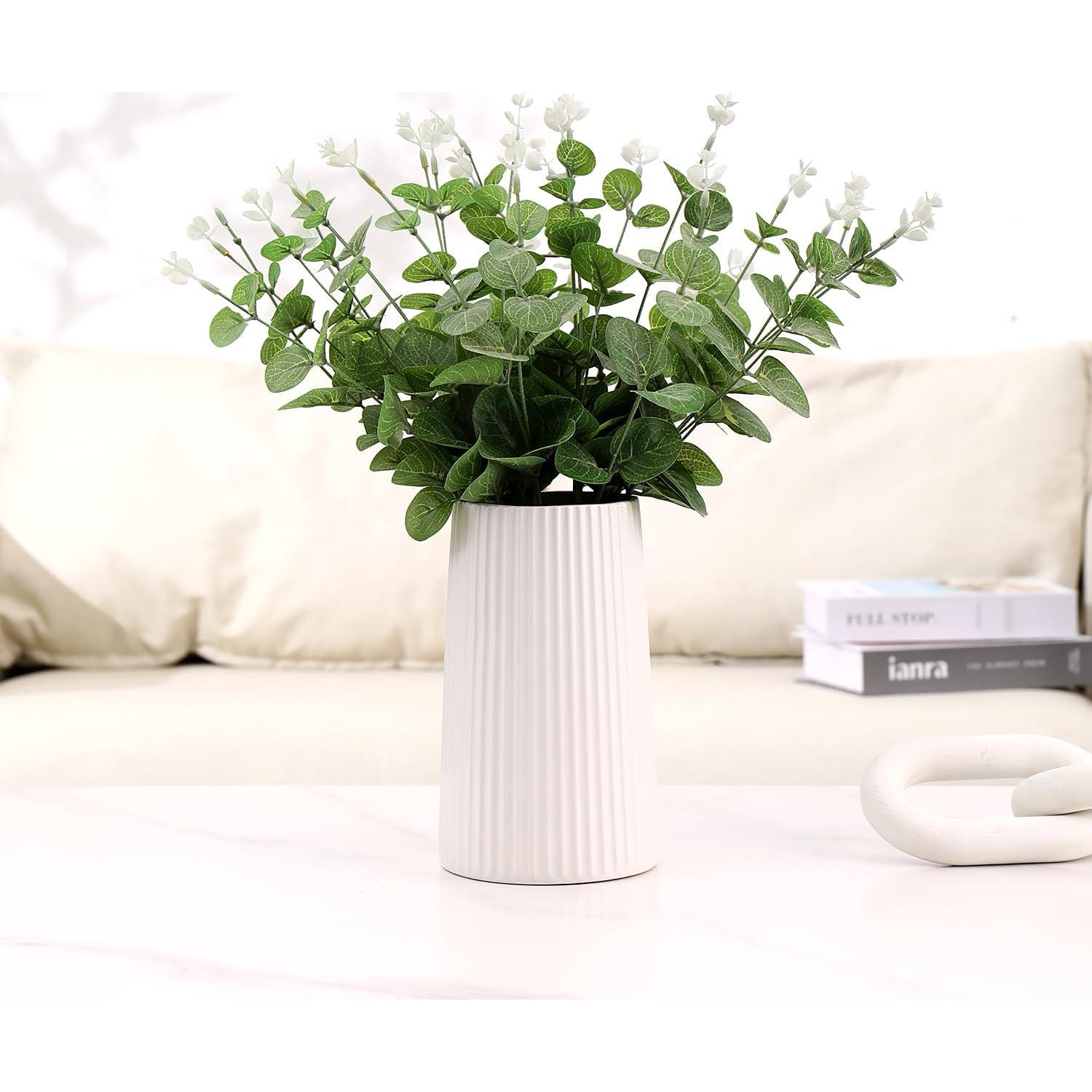 Jarrón Cerámica Blanca YANWE1 20 cm Decoración Moderna