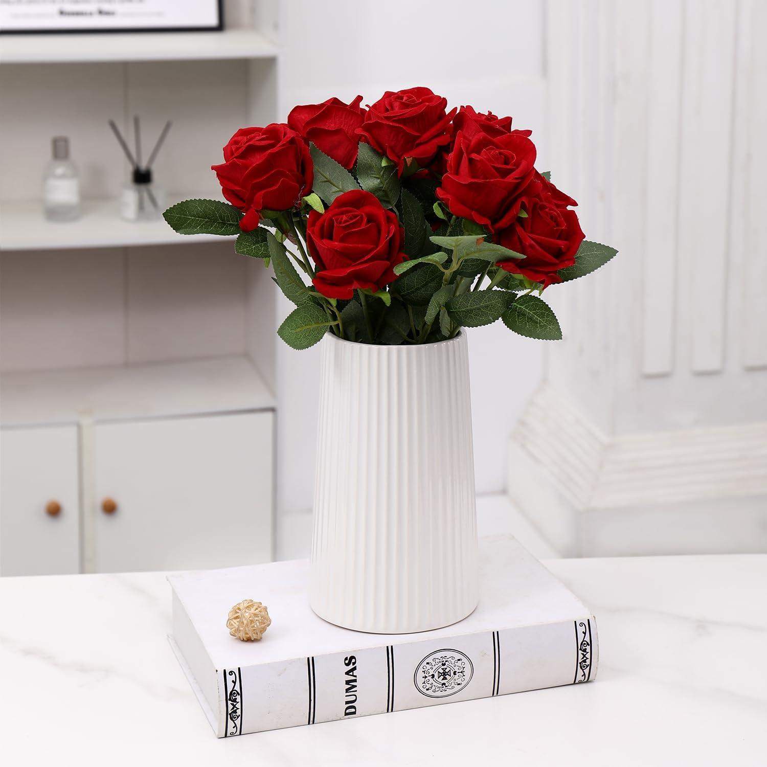 Jarrón Cerámica Blanca YANWE1 20 cm Decoración Moderna