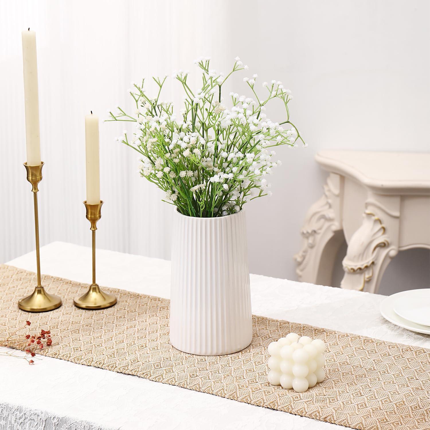 Jarrón Cerámica Blanca YANWE1 20 cm Decoración Moderna