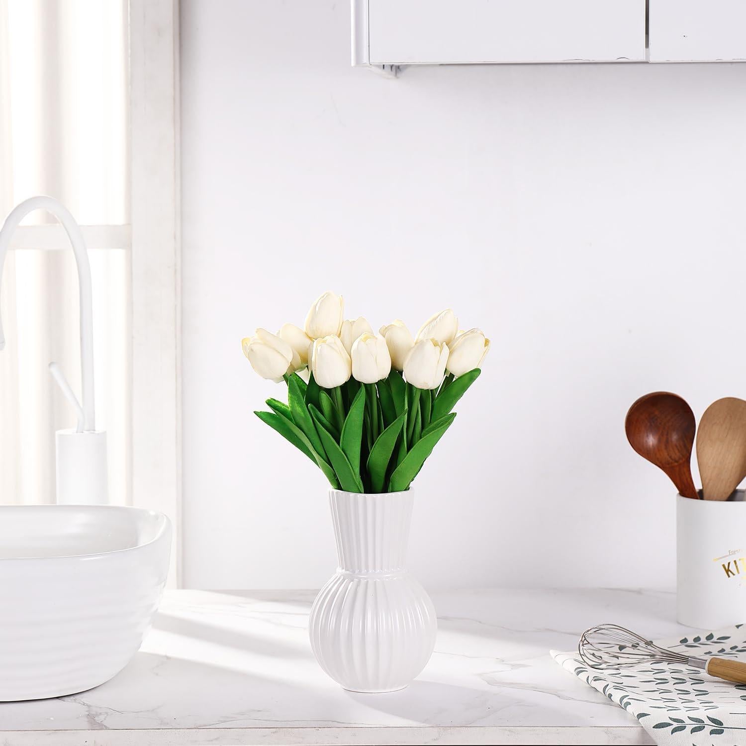 Jarrón de Cerámica Blanca YANWE1 17.78 cm Decoración