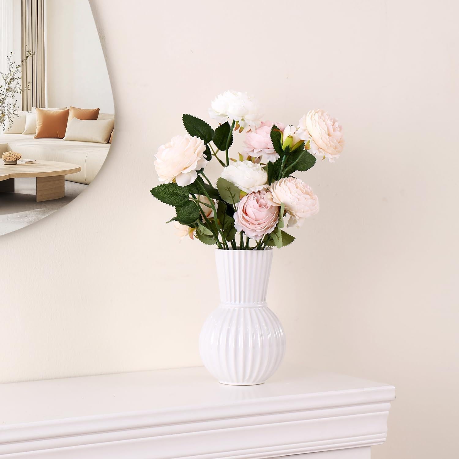 Jarrón de Cerámica Blanca YANWE1 17.78 cm Decoración