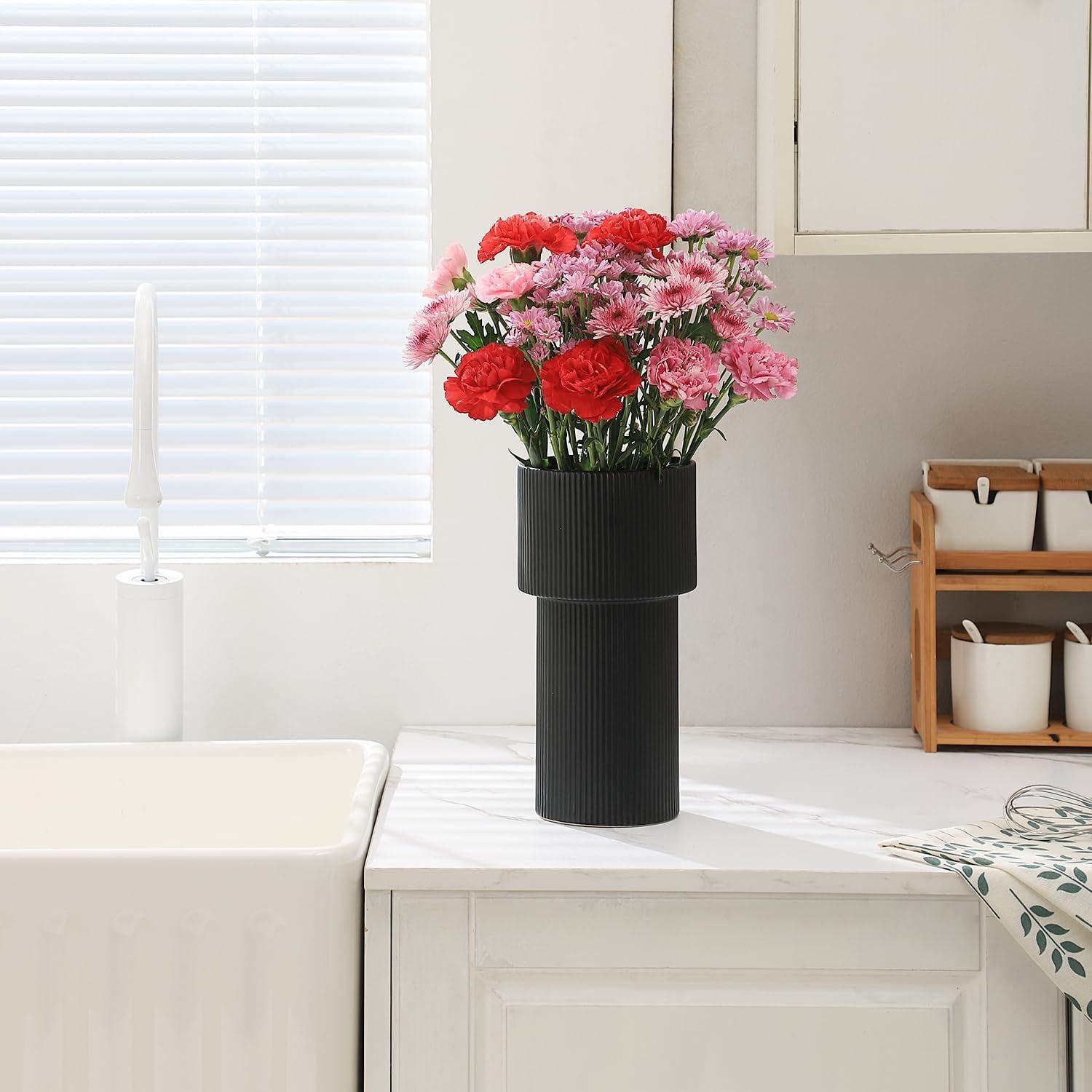 Jarrón de Cerámica Negra Yanwe1 26,9 cm Estilo Minimalista