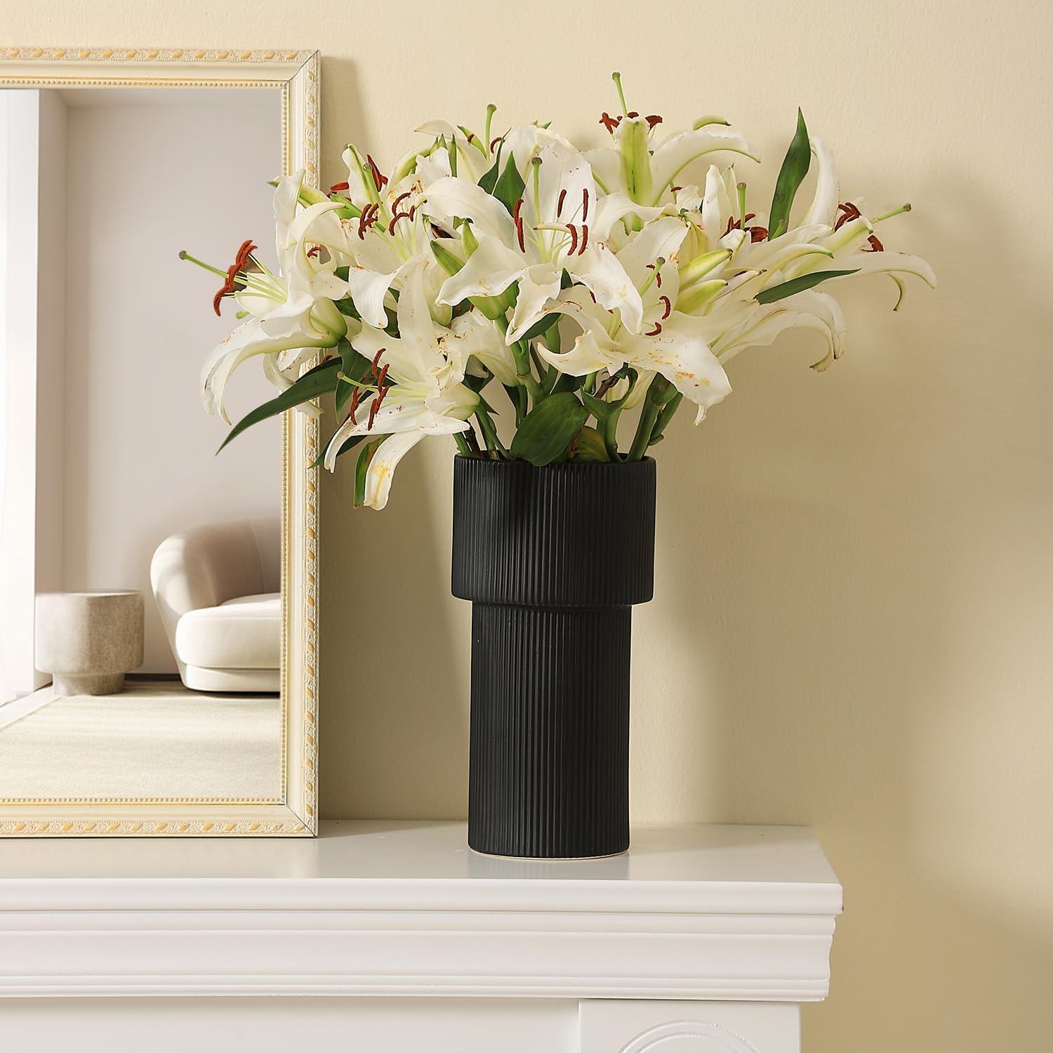 Jarrón de Cerámica Negra Yanwe1 26,9 cm Estilo Minimalista