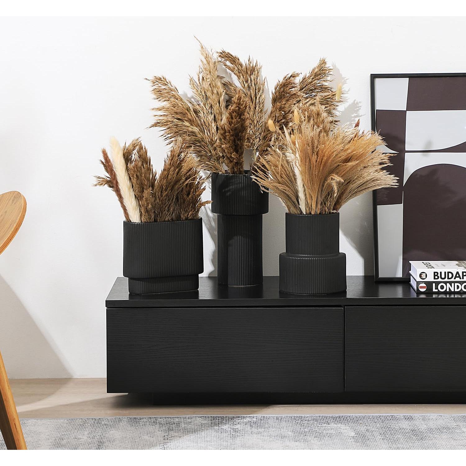 Jarrón de Cerámica Negra Yanwe1 26,9 cm Estilo Minimalista