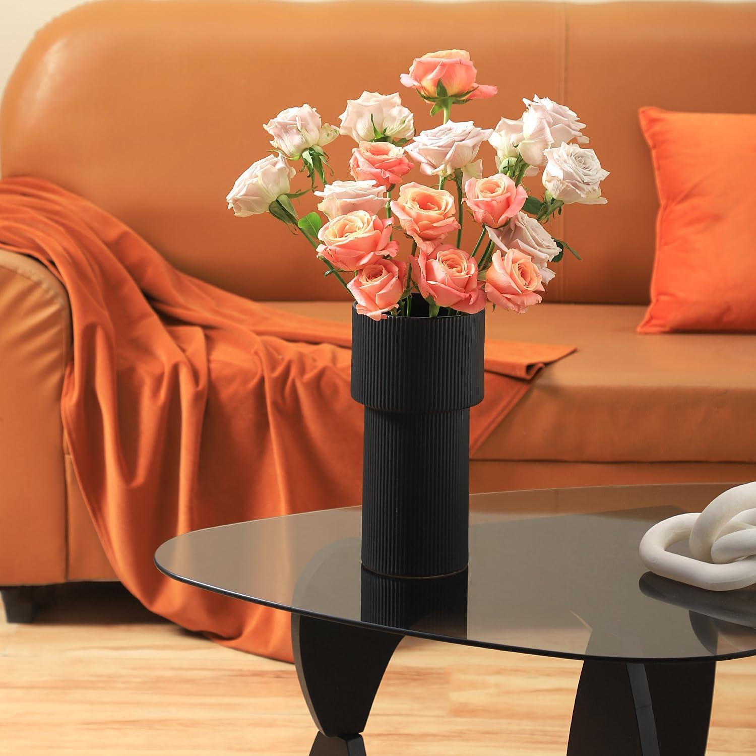 Jarrón de Cerámica Negra Yanwe1 26,9 cm Estilo Minimalista