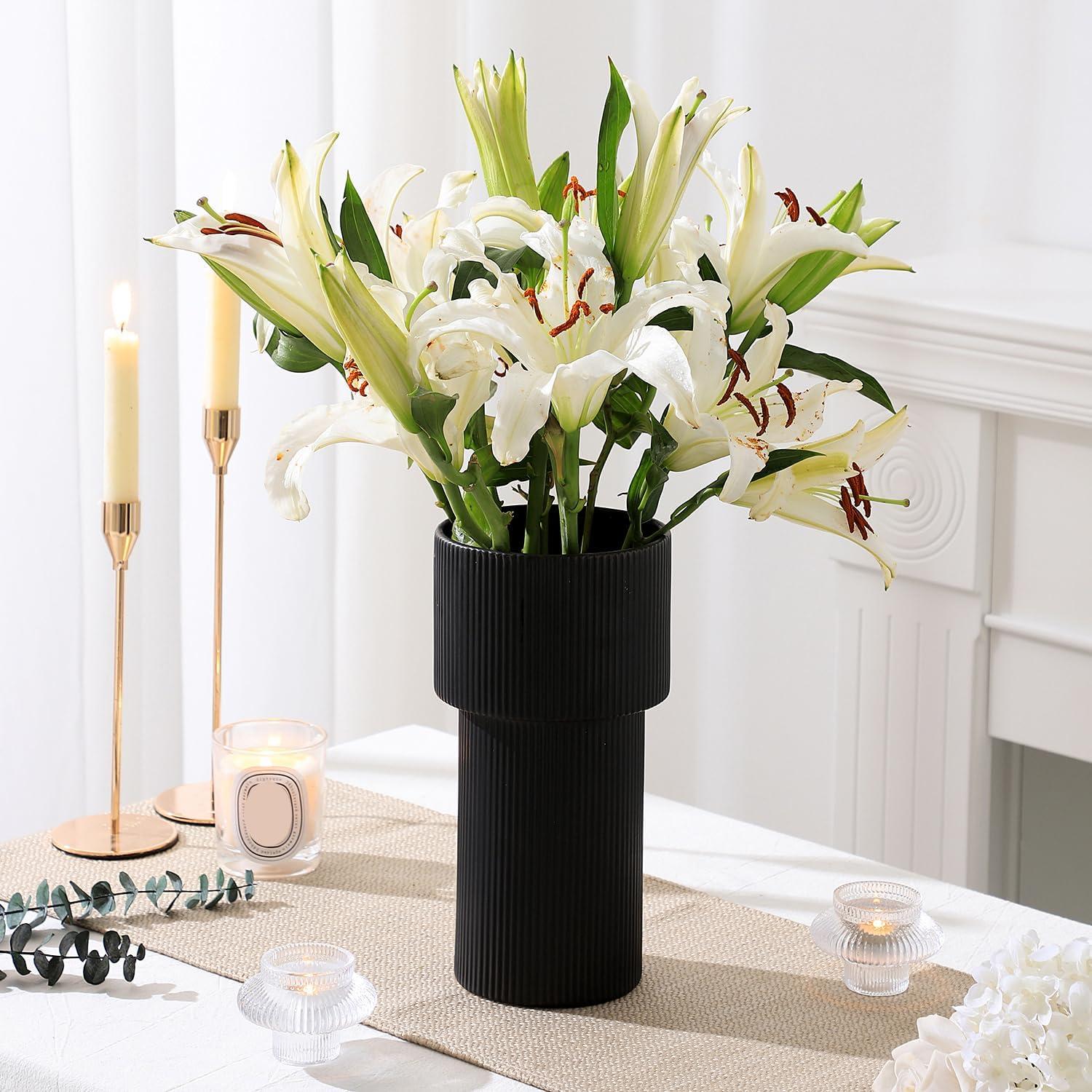 Jarrón de Cerámica Negra Yanwe1 26,9 cm Estilo Minimalista