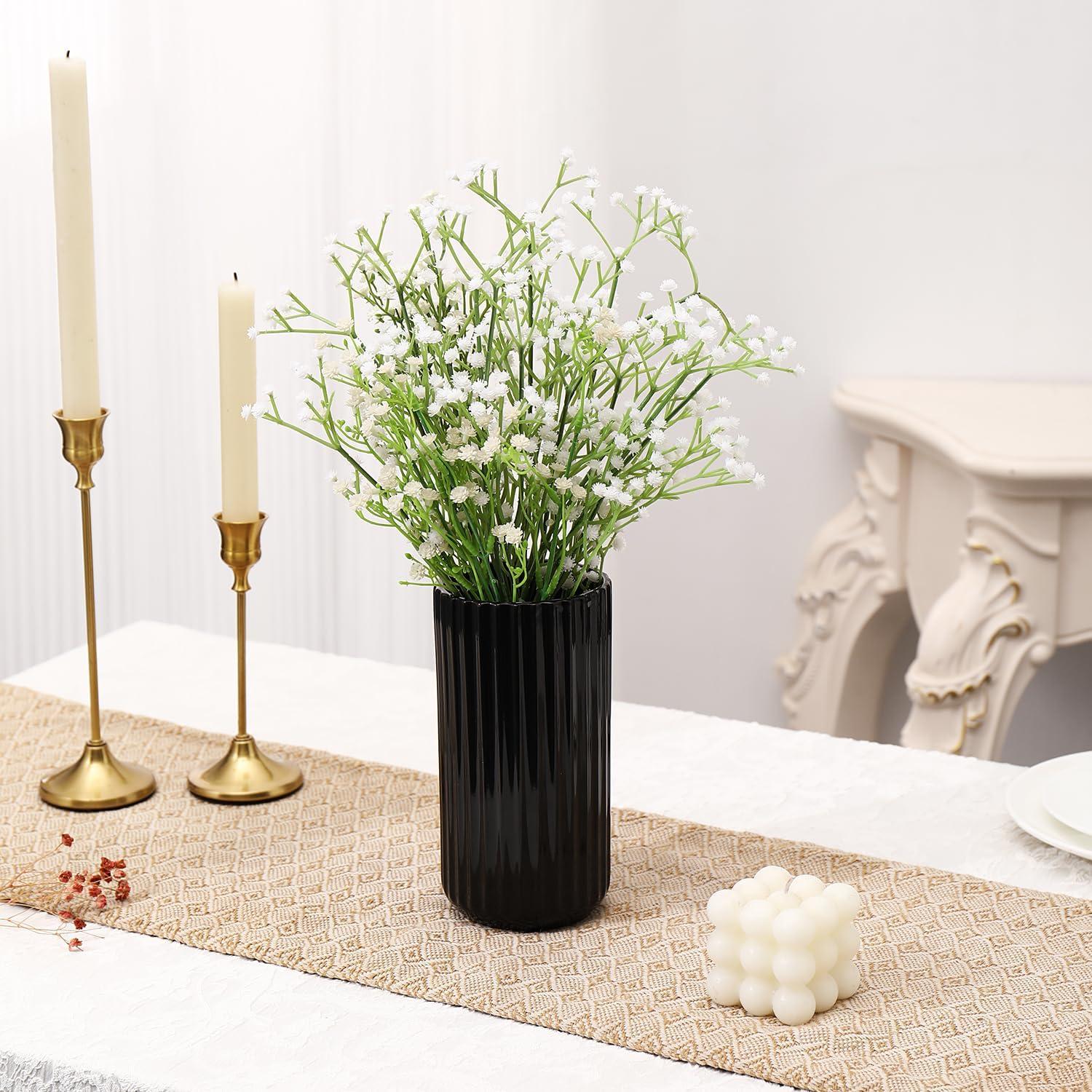 Jarrón Cerámica Negra YANWE1 Alto Estriado 20 cm