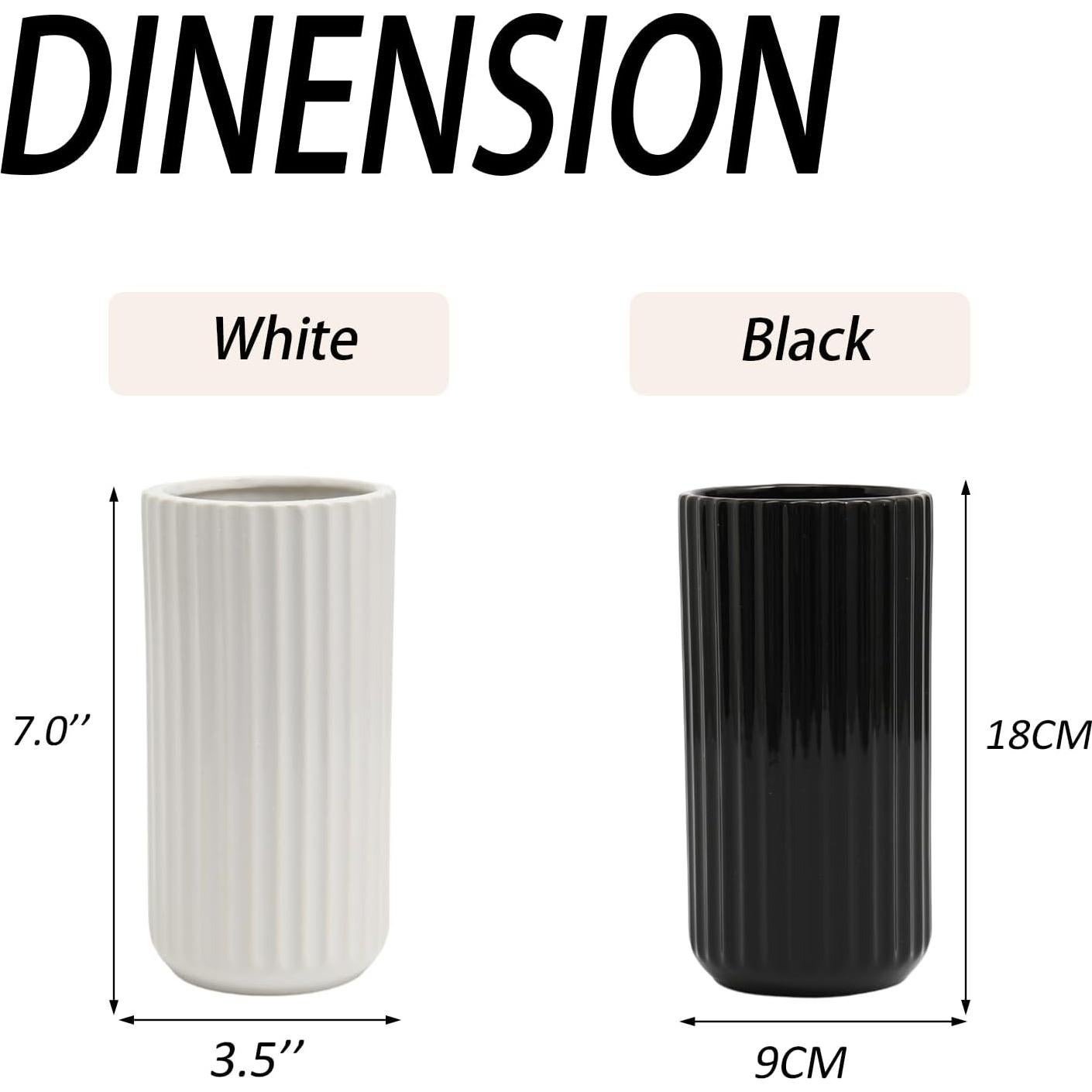 Jarrón Cerámica Negra YANWE1 Alto Estriado 20 cm