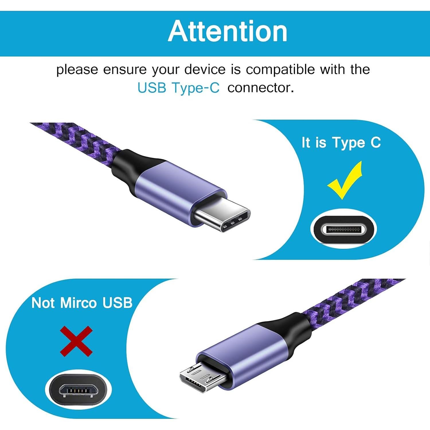 Cable de carga rápida USB A a Tipo C 6FT 2 Pack HopePow