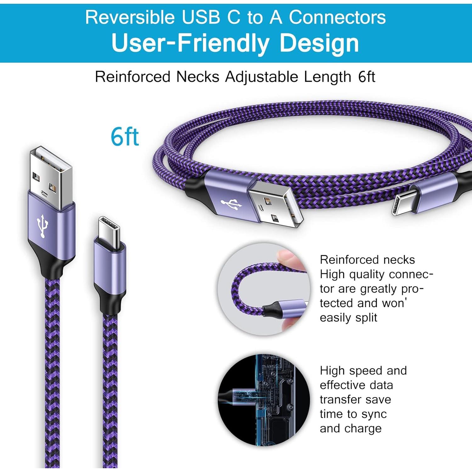 Cable de carga rápida USB A a Tipo C 6FT 2 Pack HopePow