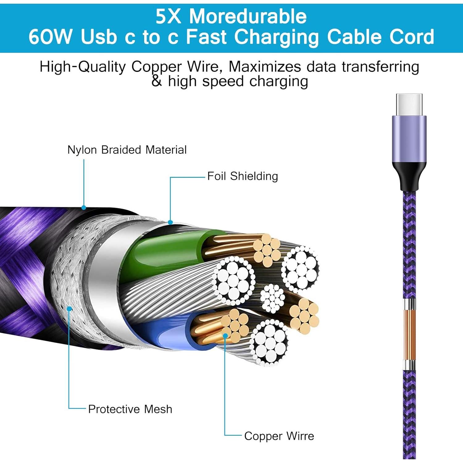 Cable de carga rápida USB A a Tipo C 6FT 2 Pack HopePow