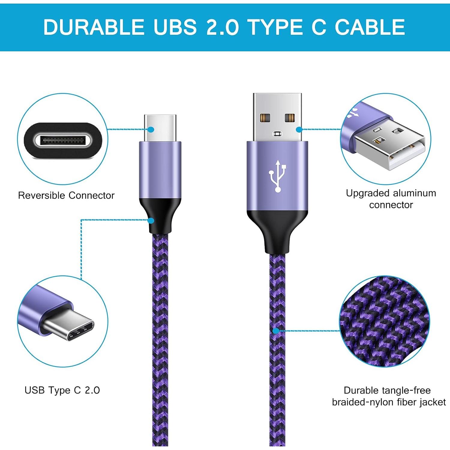 Cable de carga rápida USB A a Tipo C 6FT 2 Pack HopePow