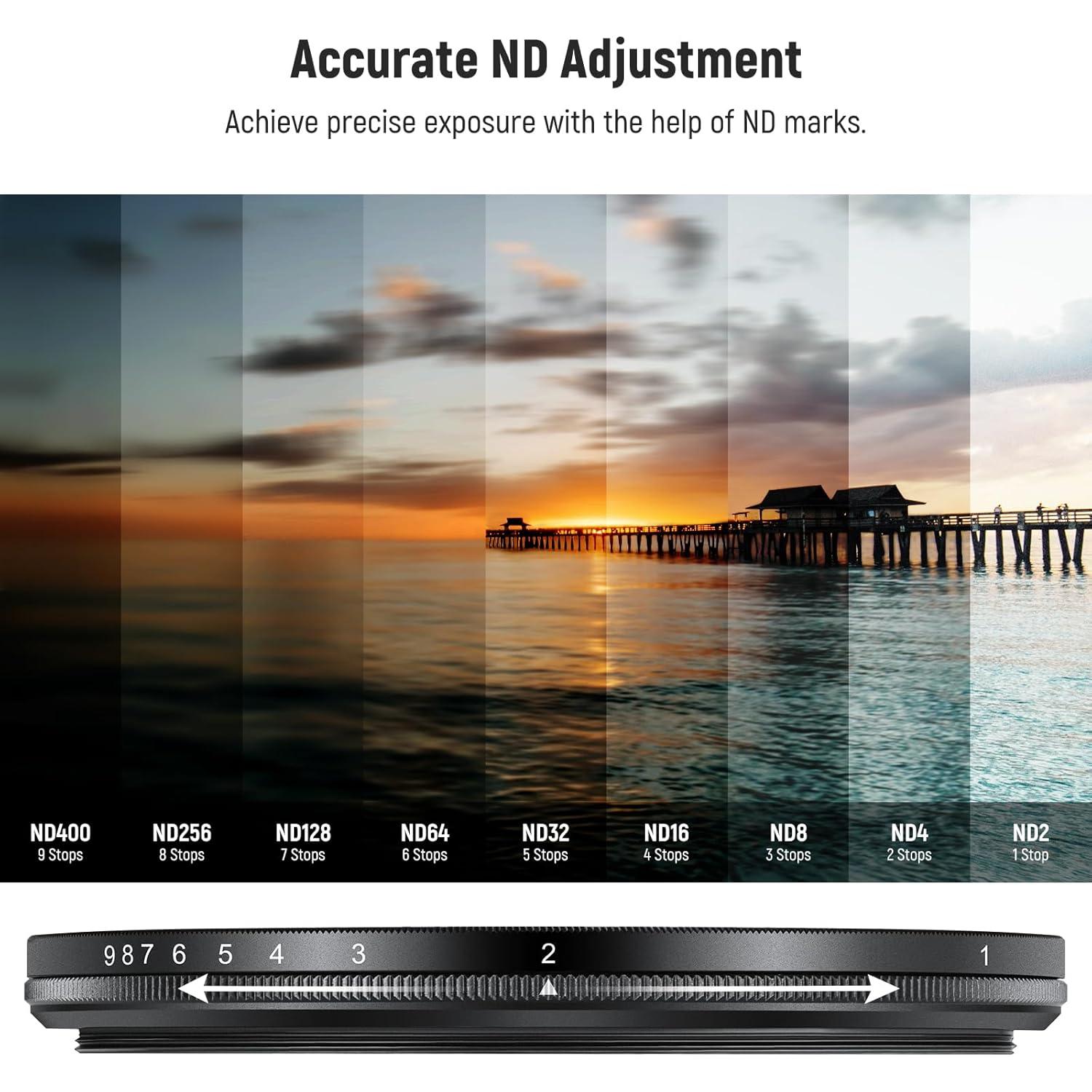 Filtro ND Variable 62mm NEEWER ND2-400 con Accesorios