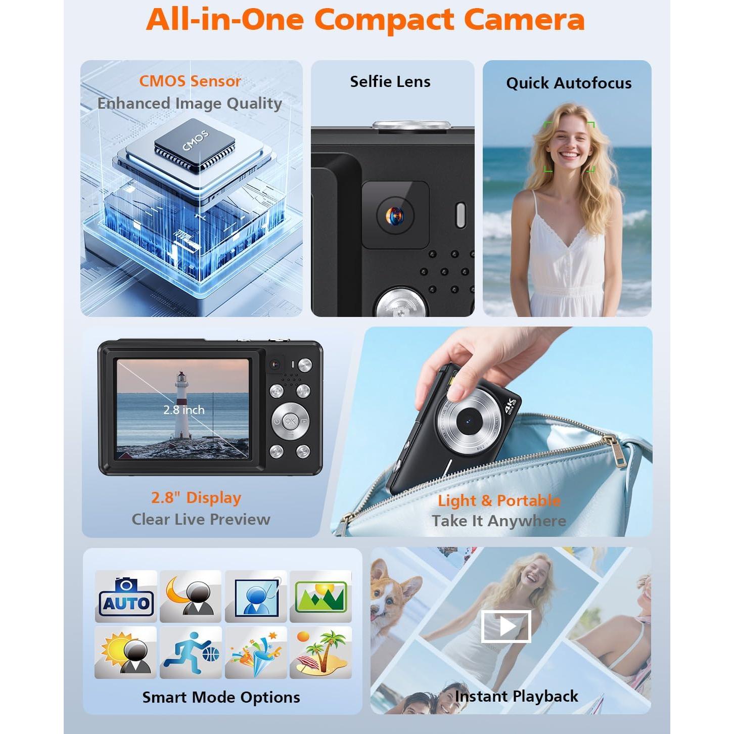 Cámara Digital YAXTIFIU 64MP 4K Compacta con Zoom 16X