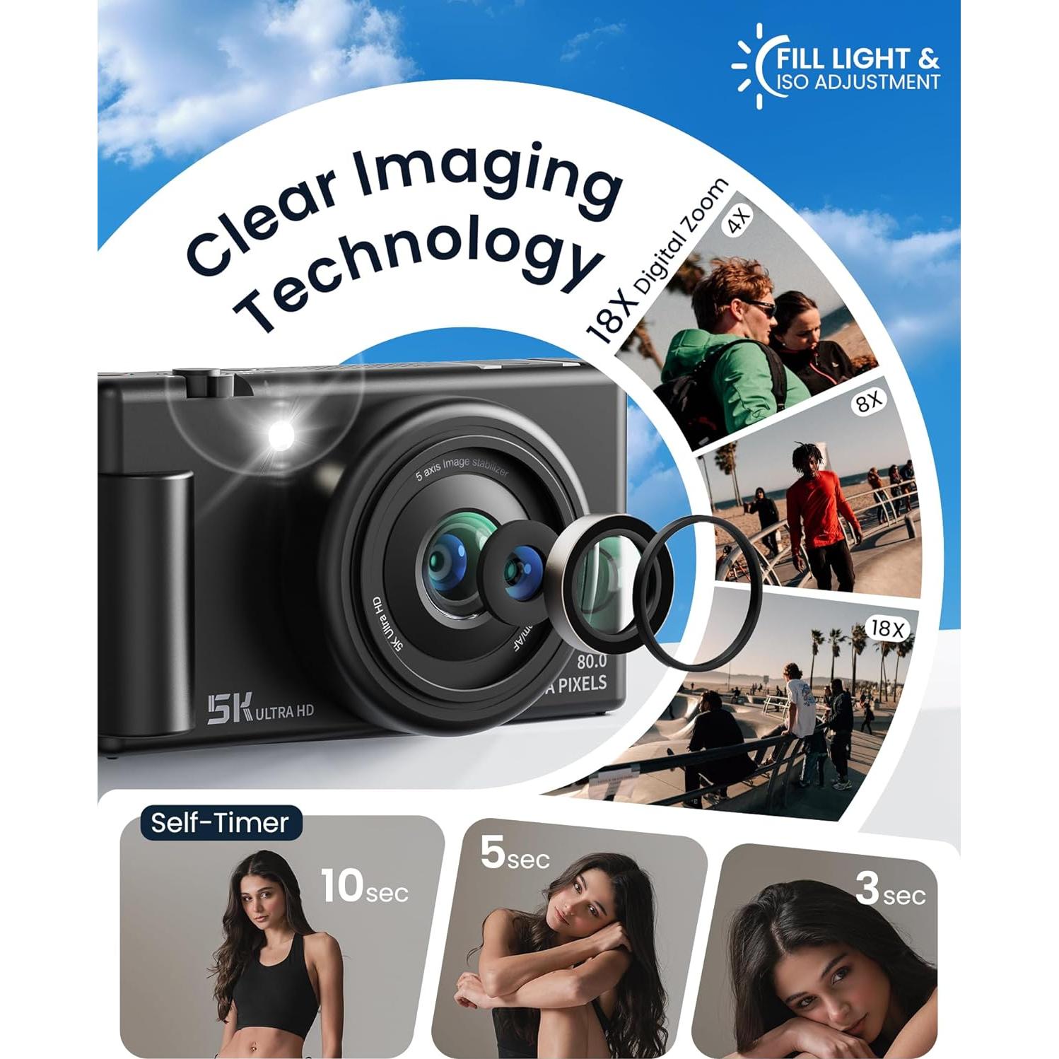 Cámara Digital Jexylon FC003 5K 64MP Zoom 18X Pantalla 3"