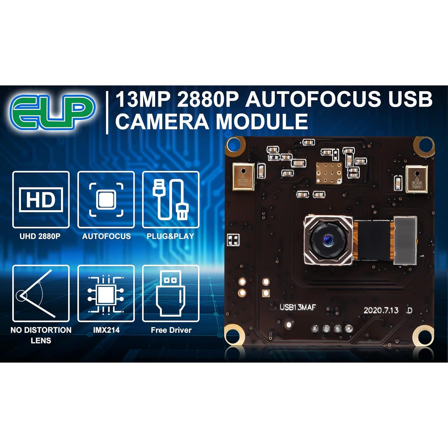 Cámara USB ELP 13MP con Enfoque Automático y Micrófono