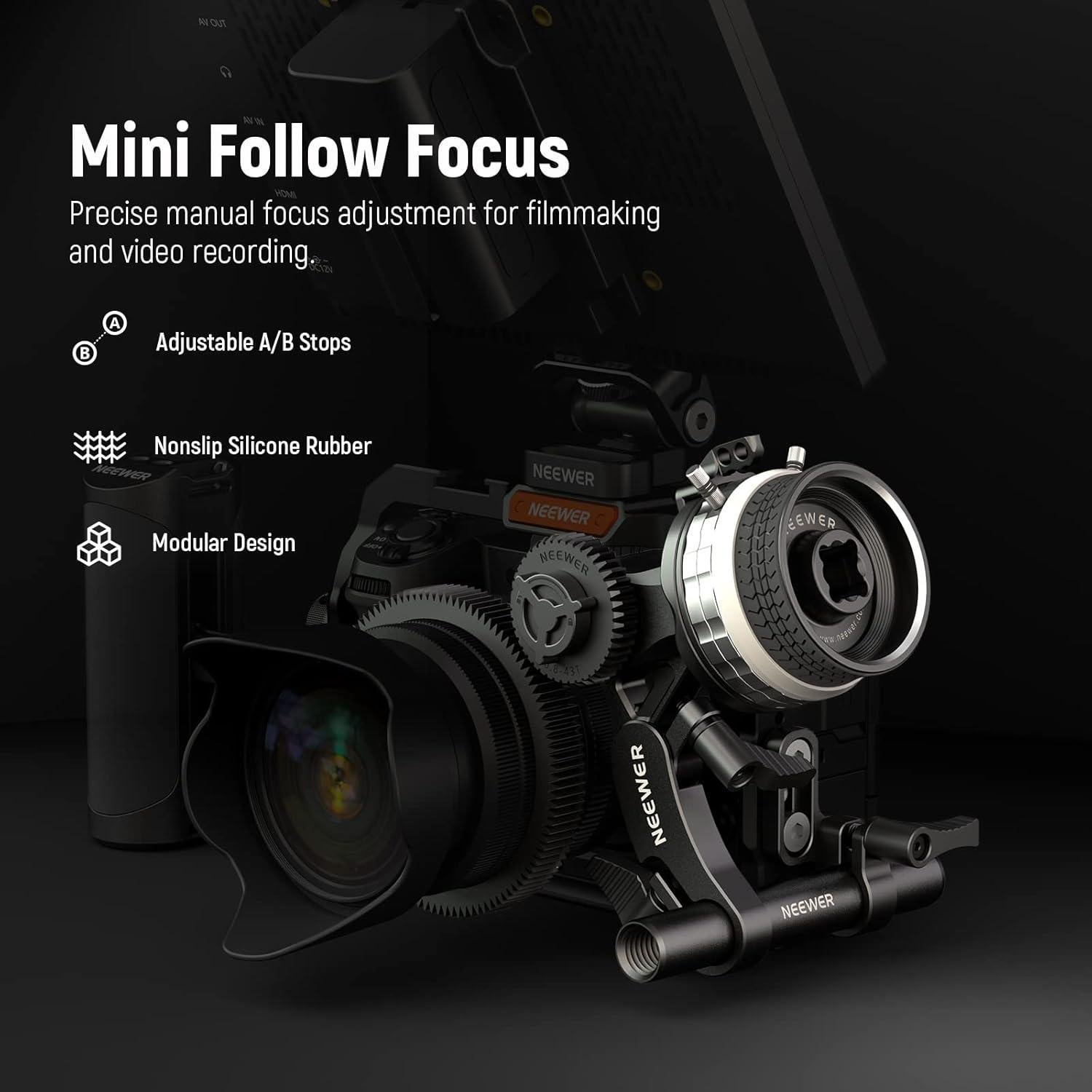 NEEWER Mini Follow Focus PG001 con paradas A/B y varilla 15mm
