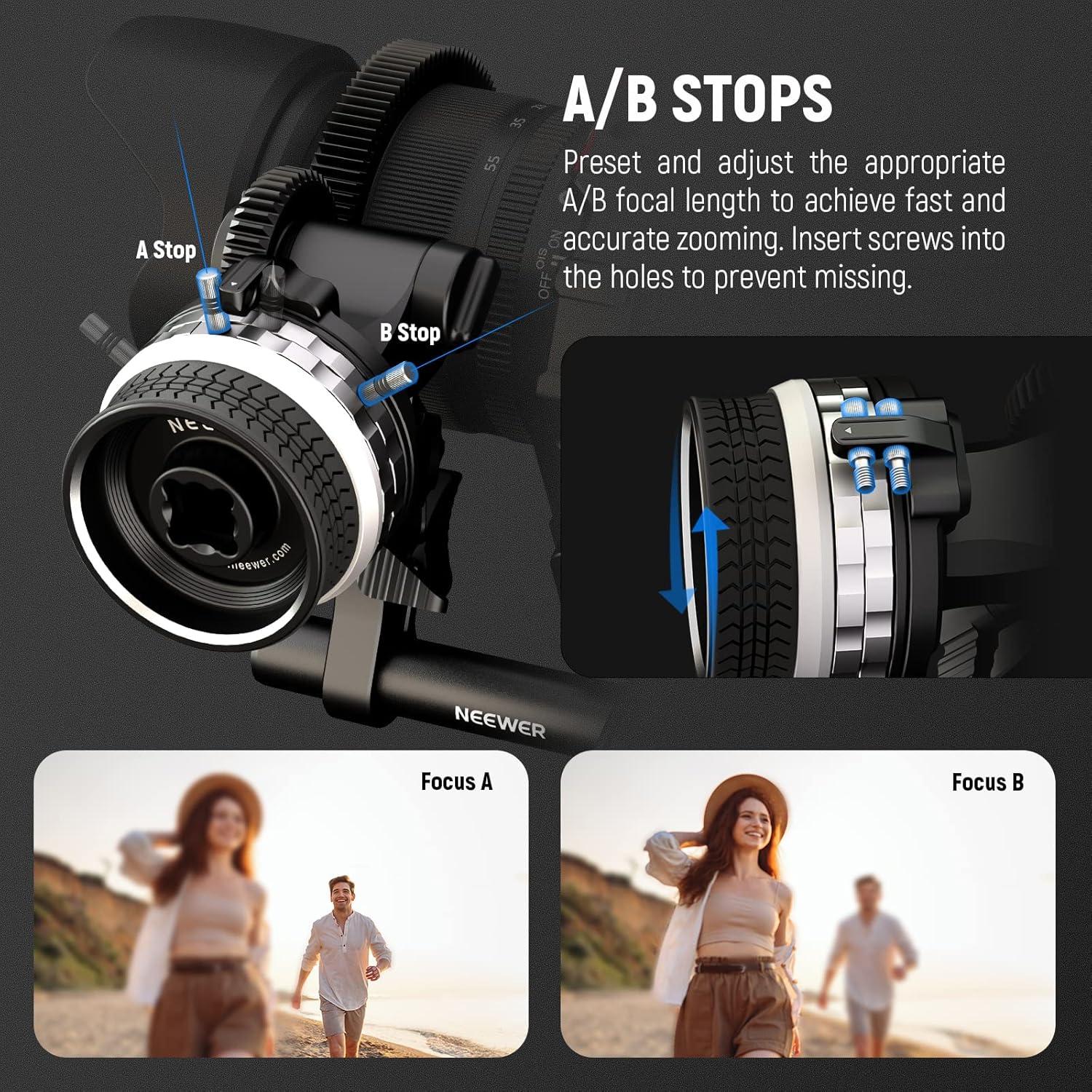 NEEWER Mini Follow Focus PG001 con paradas A/B y varilla 15mm