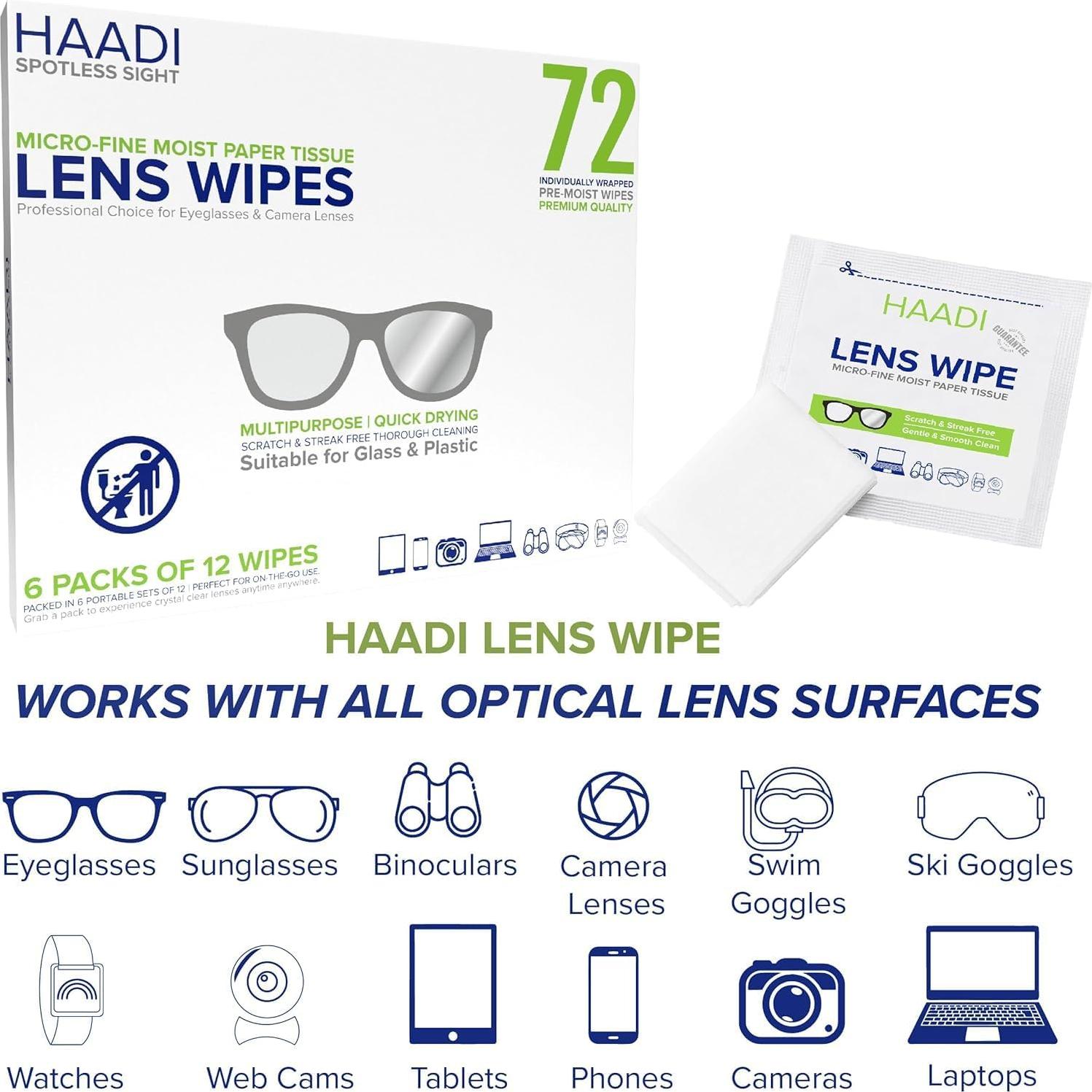 Toallitas Limpiadoras de Lentes HAADI 72 Unidades Ecológicas