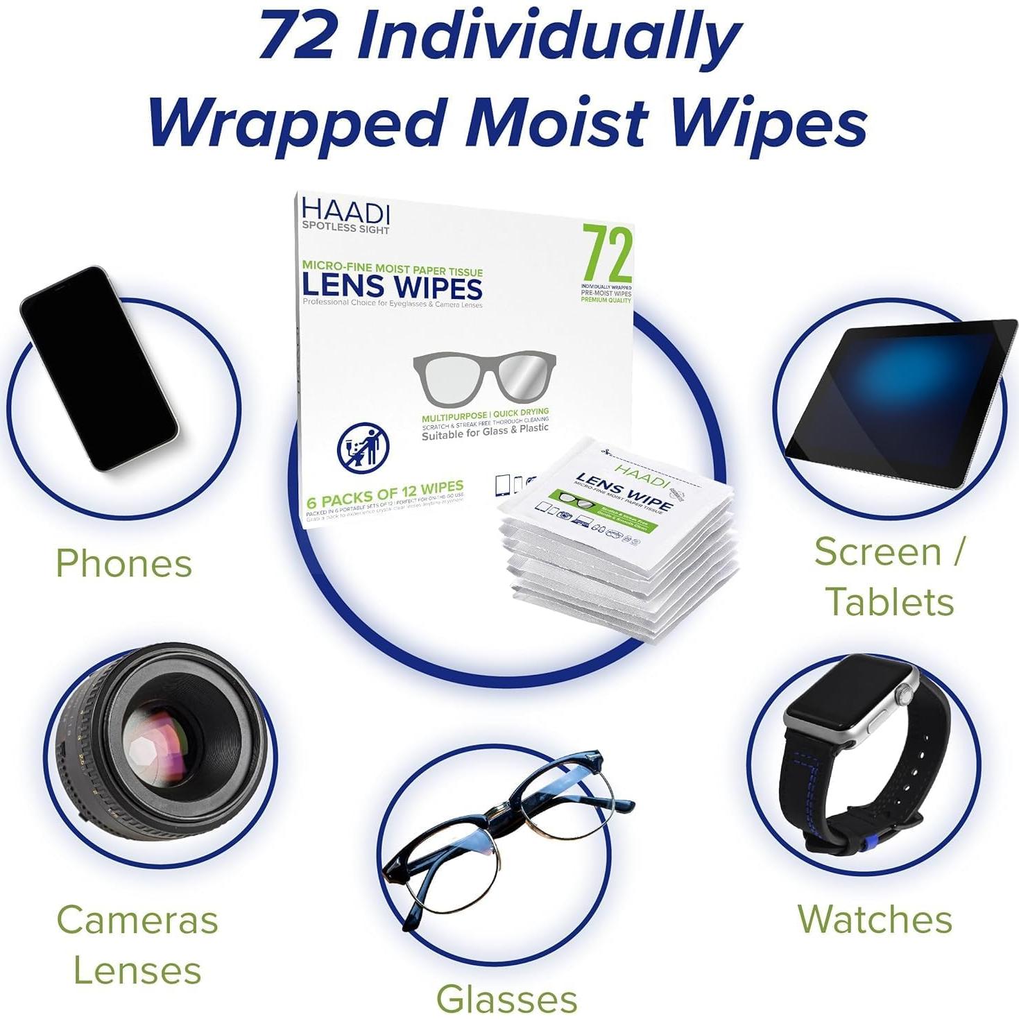 Toallitas Limpiadoras de Lentes HAADI 72 Unidades Ecológicas