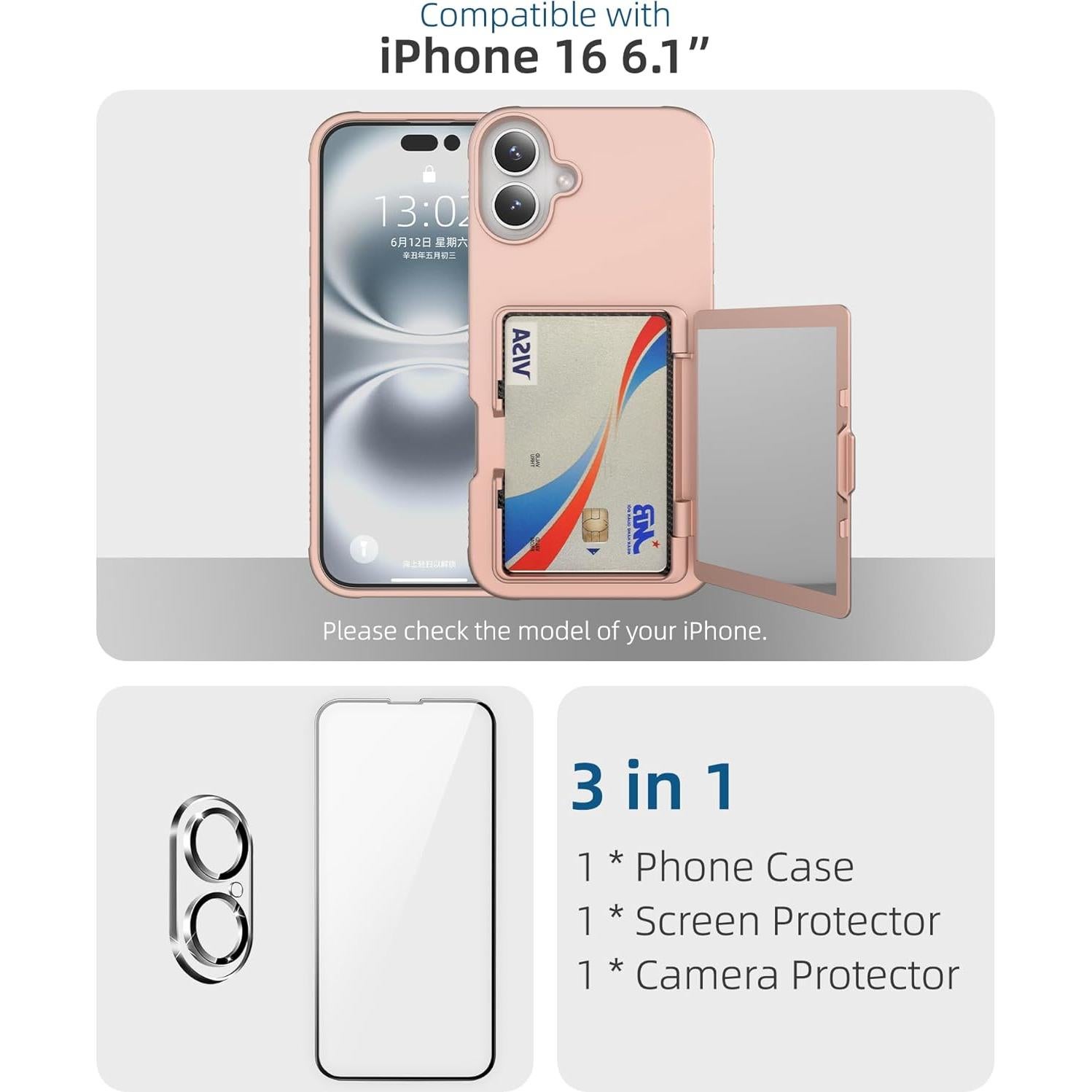 Funda para iPhone 16 6.1" BANLEA con protector y billetera