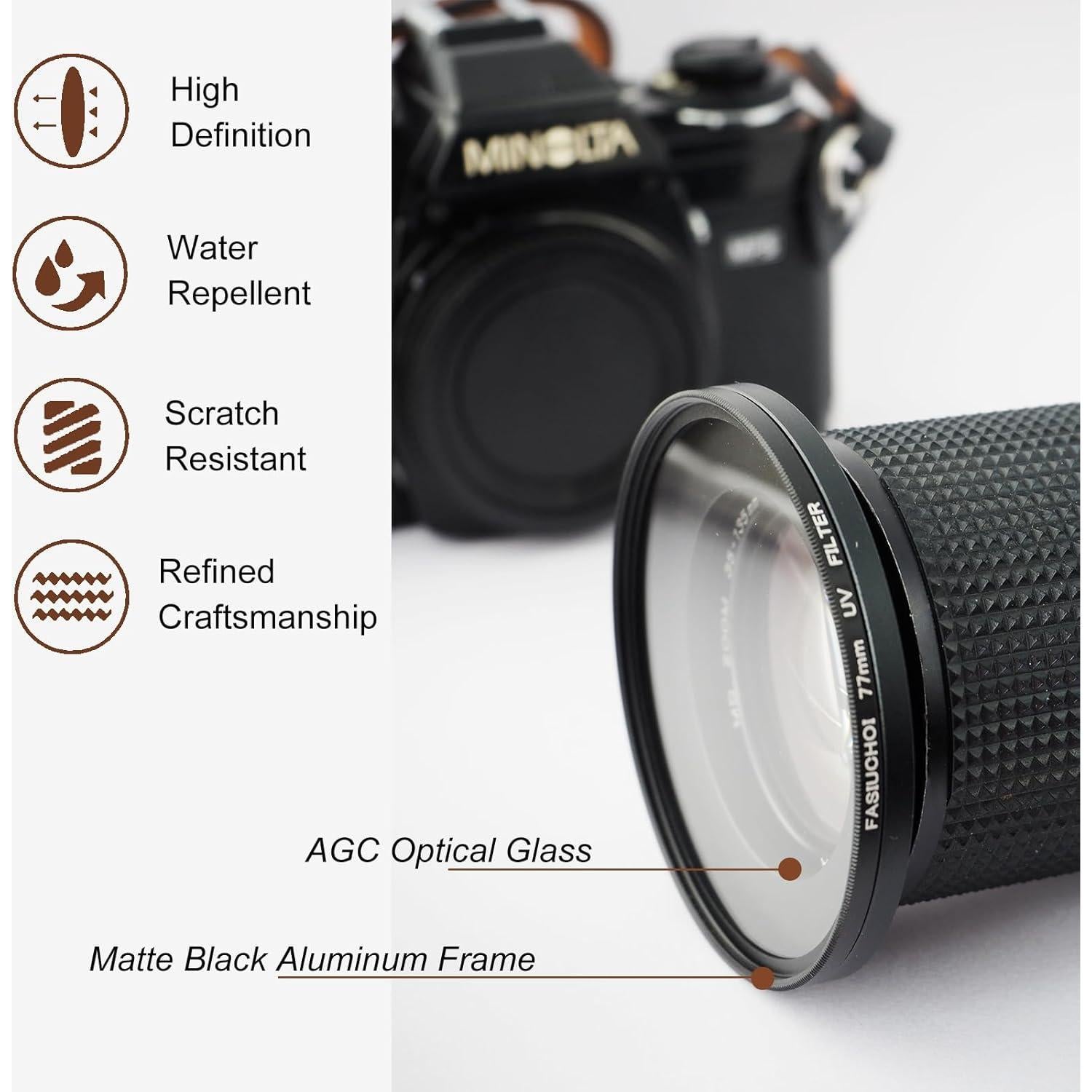 Filtro UV 77mm FASIUCHOI Ultra Delgado Cristal Óptico HD