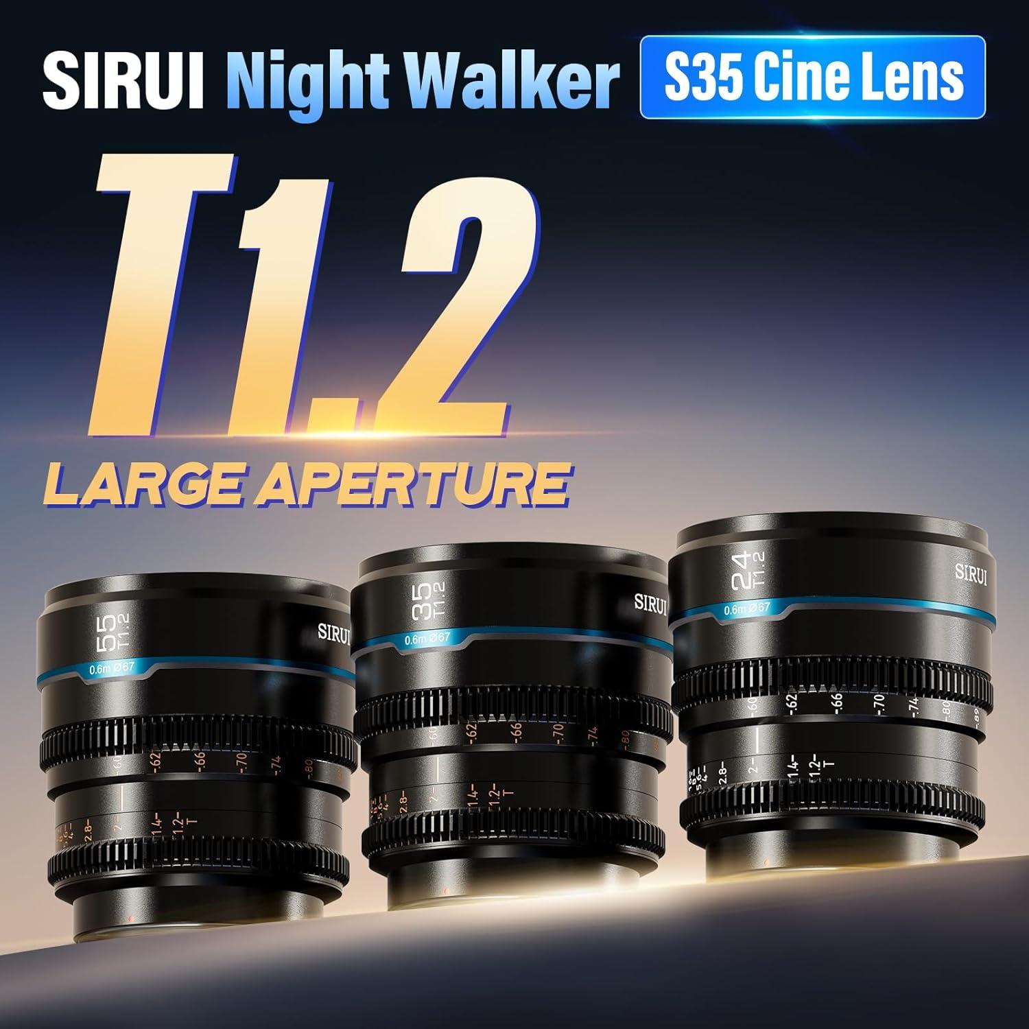 Juego de Lentes de Cine SIRUI Night Walker T1.2 24mm 35mm 55mm
