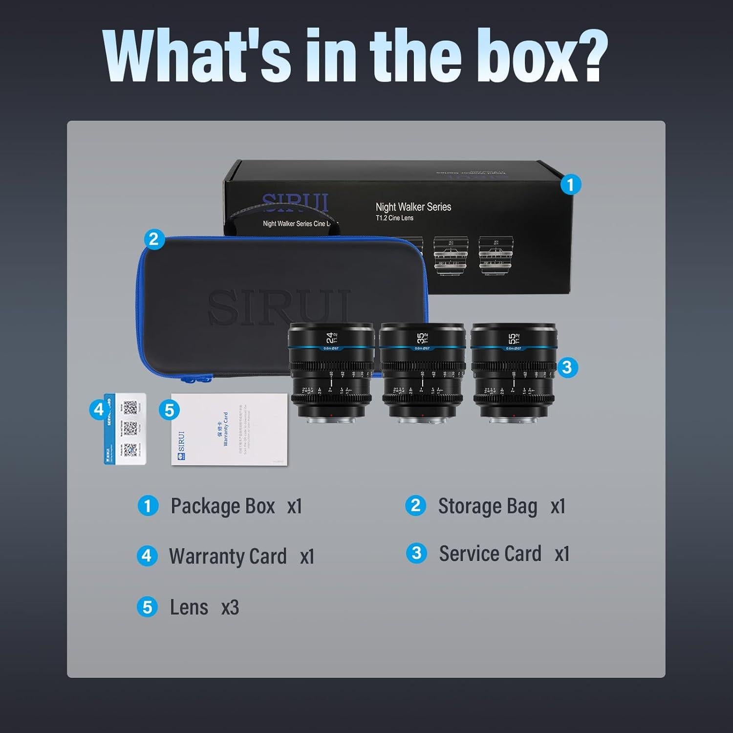 Juego de Lentes de Cine SIRUI Night Walker T1.2 24mm 35mm 55mm