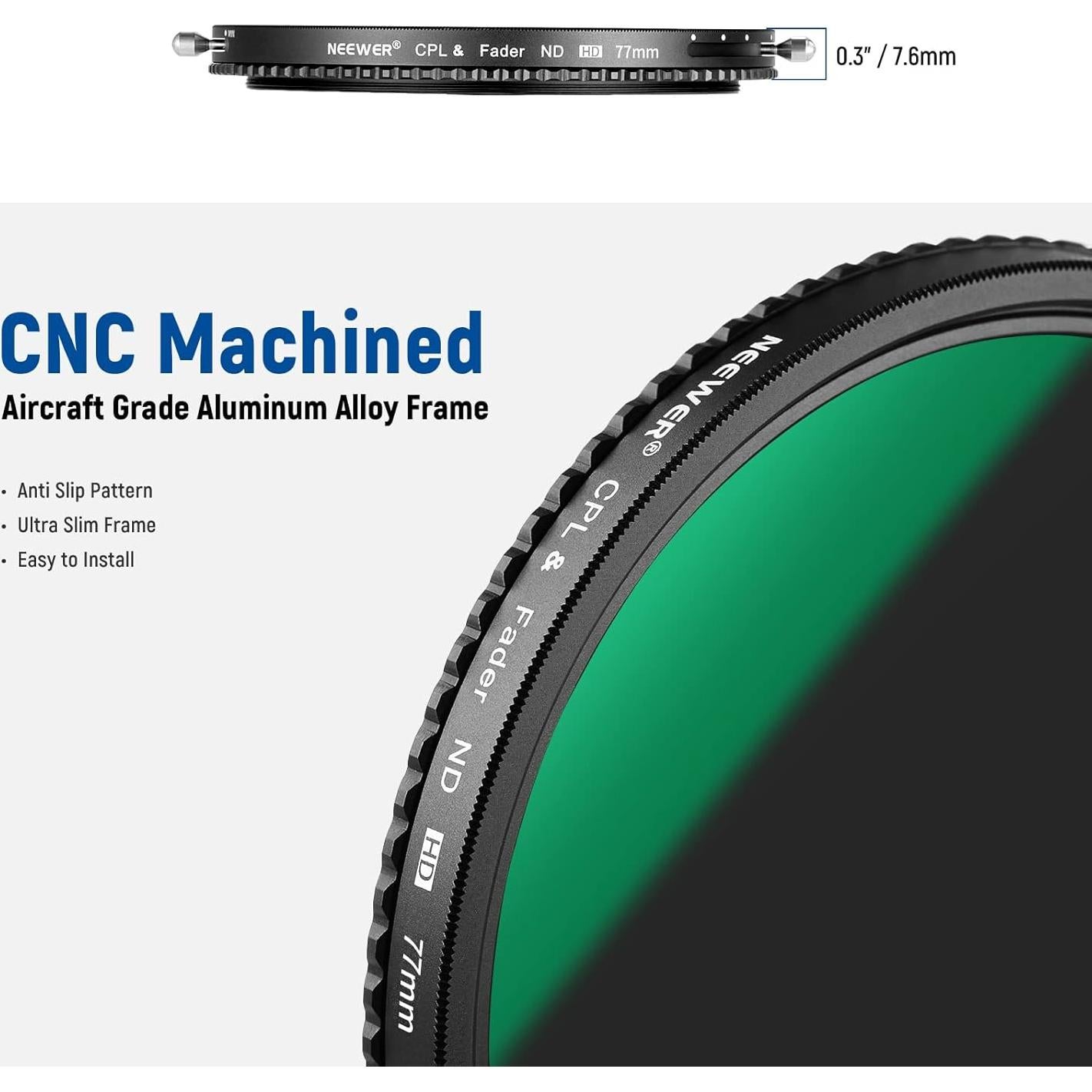 Filtro ND Variable 77mm NEEWER ND2-ND32 y CPL HD