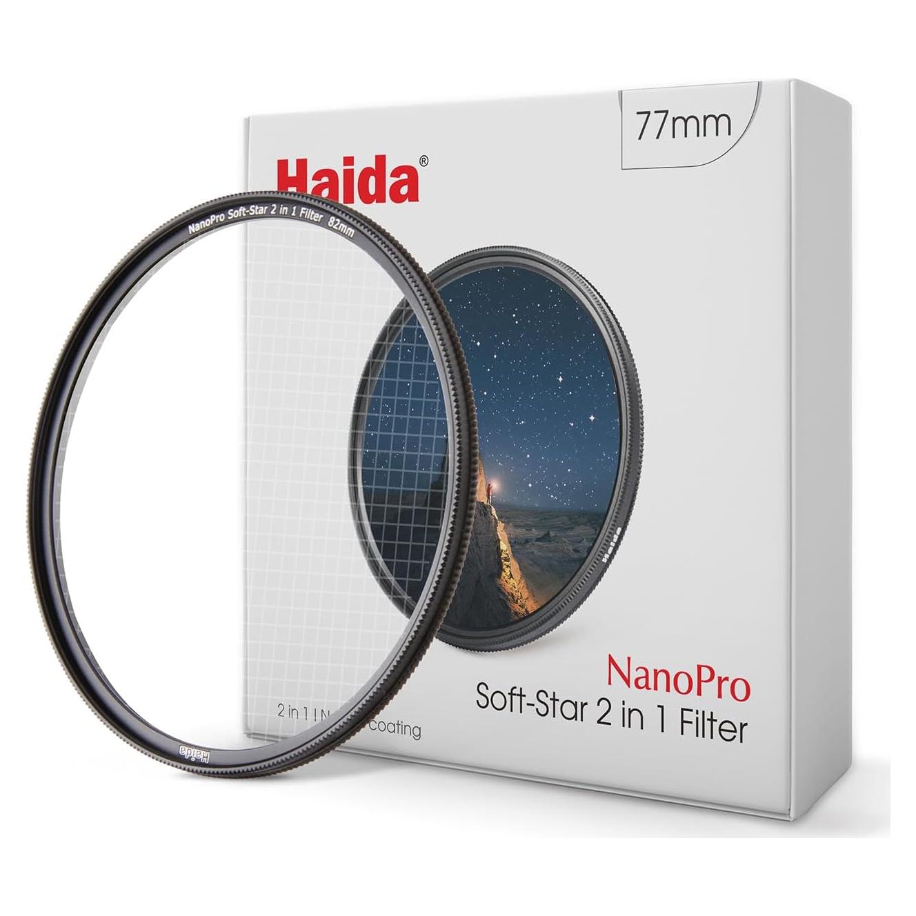 Filtro de vidrio óptico enroscable Haida 72mm 2 en 1 estrella y suave