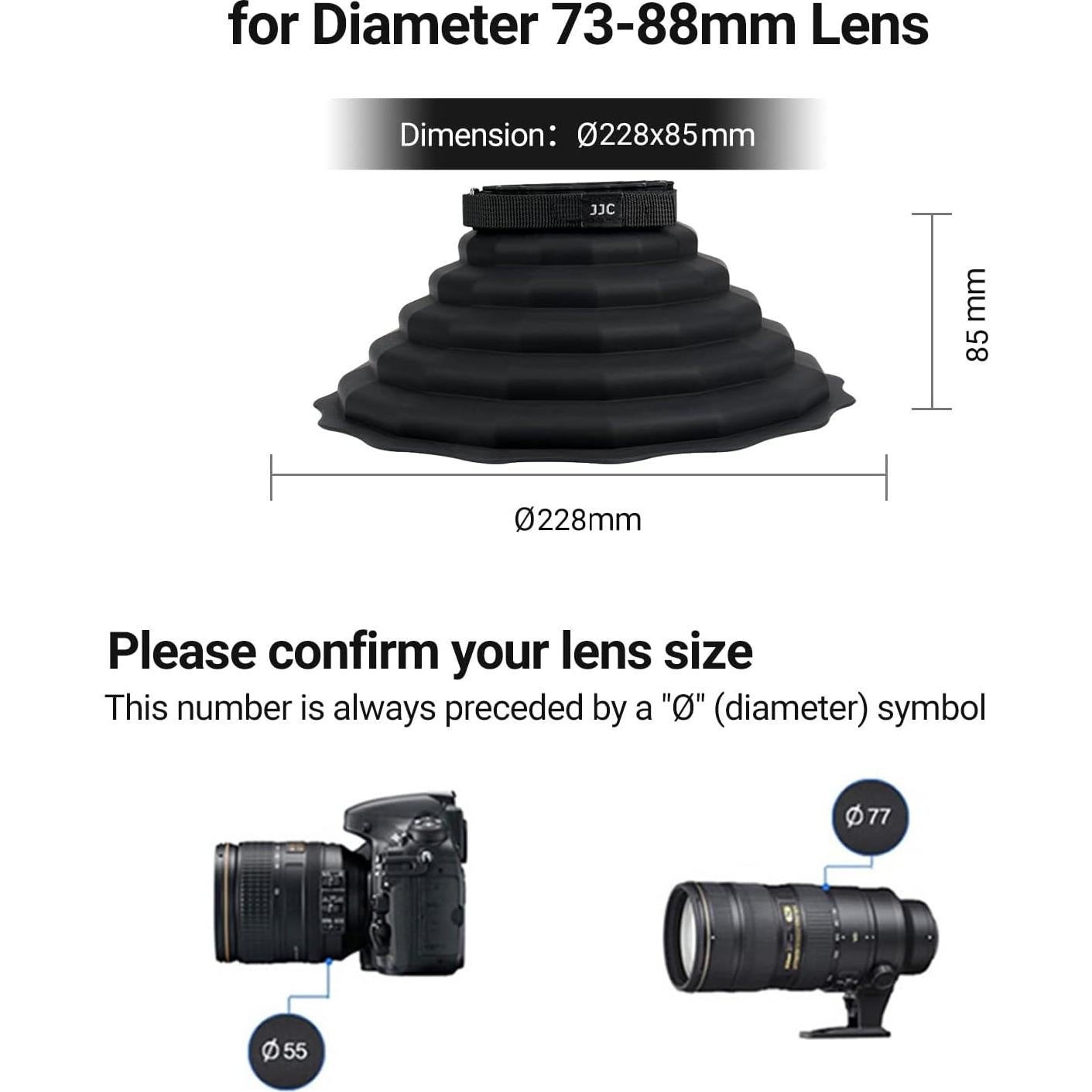 Capucha de Lente de Silicona JJC 73-88mm Plegable Antirreflectante