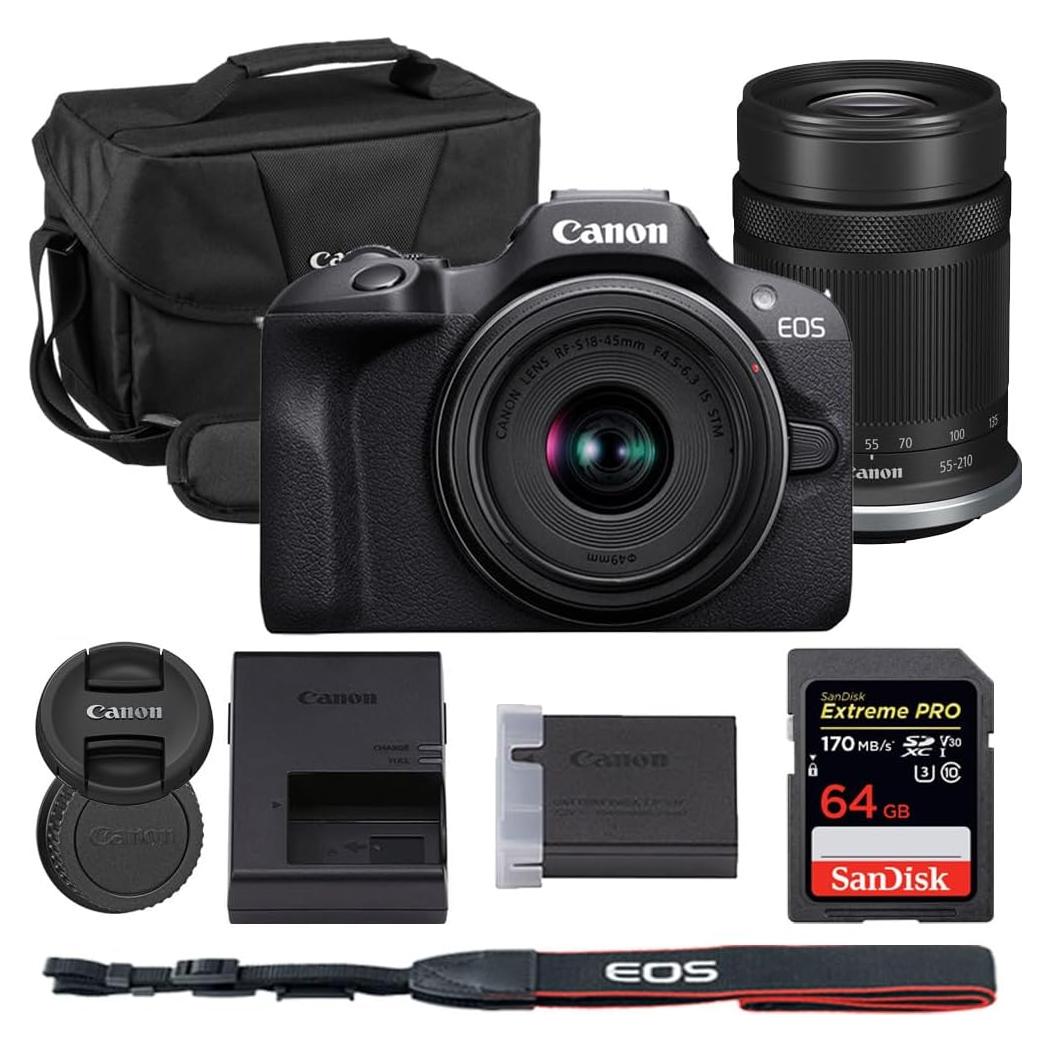 Cámara sin Espejo Canon EOS R100 con Lentes 18-45mm y 55-210mm