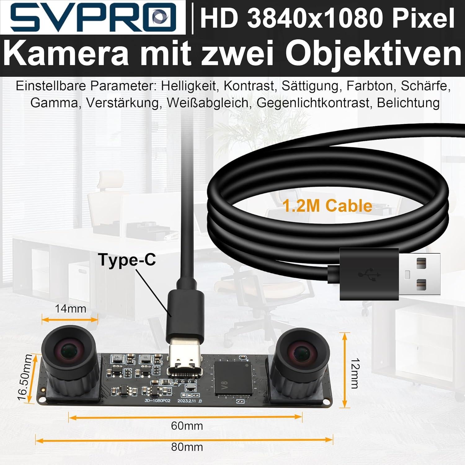 Módulo de Cámara USB SVPRO 1080P 60FPS Doble Lente M12