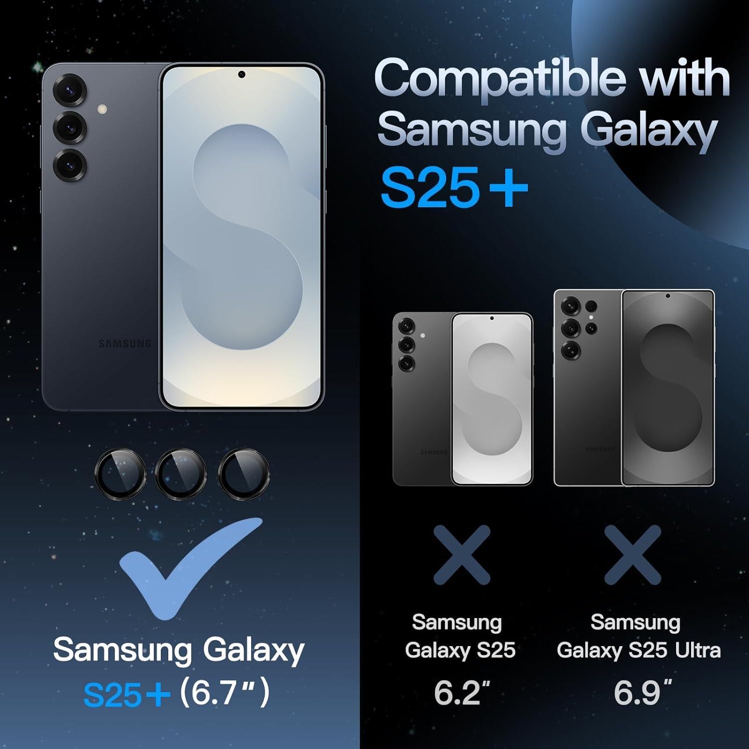 Protector de Lente de Cámara JETech para Samsung Galaxy S25+ 5G